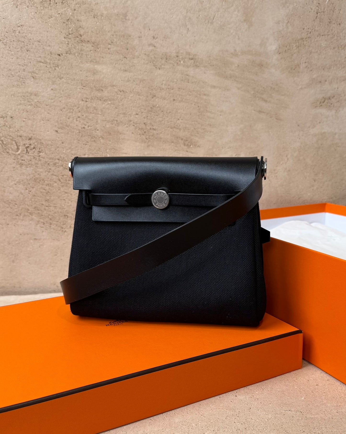 Hermès Mini Herbag 20 - Black Toile / Hunter | Palladium Hardware