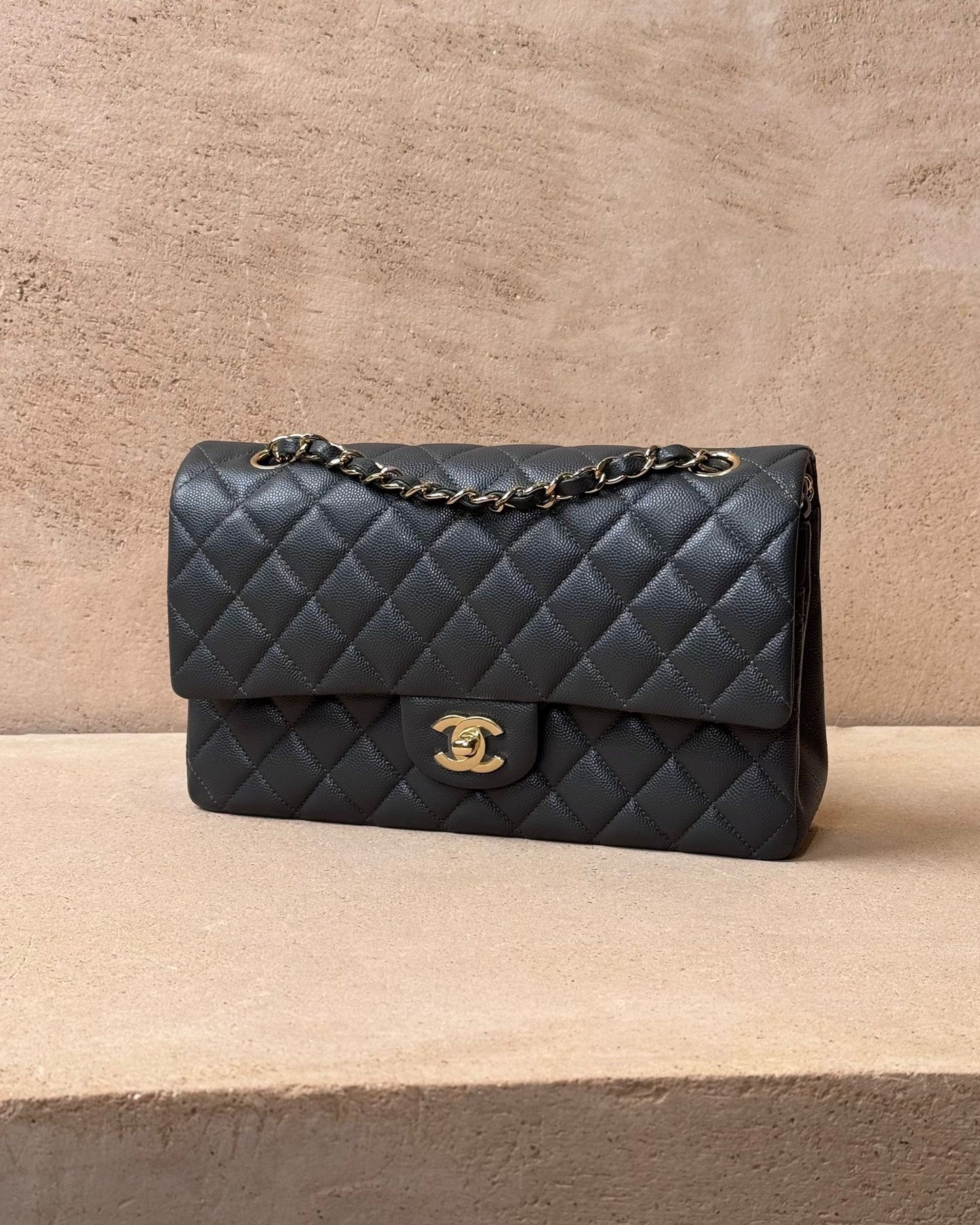 Chanel Medium Classic Flap - Grey Caviar | Champagne Gold Hardware
