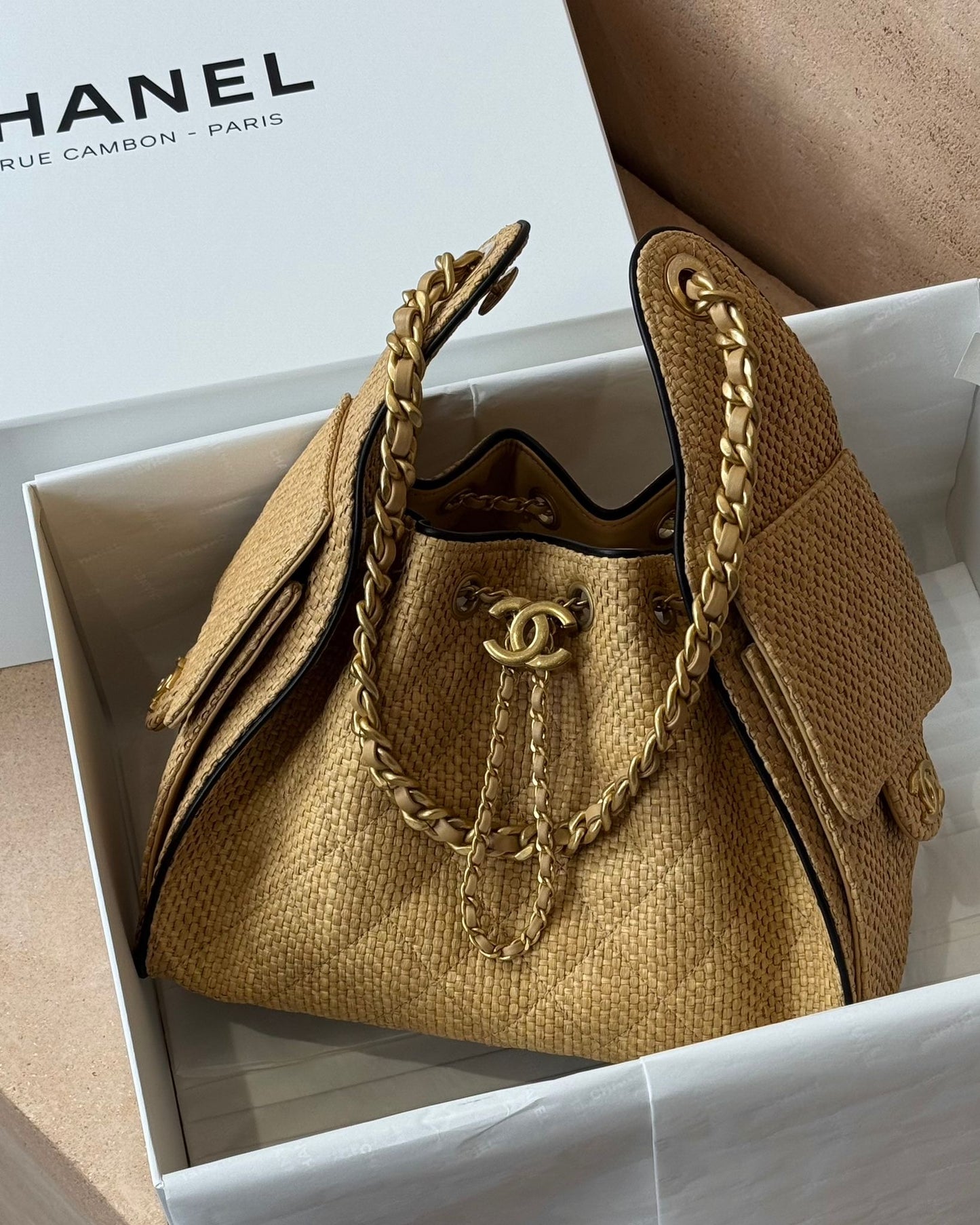 Chanel Small 25 Hobo - Beige Braided Raffia | Gold Hardware