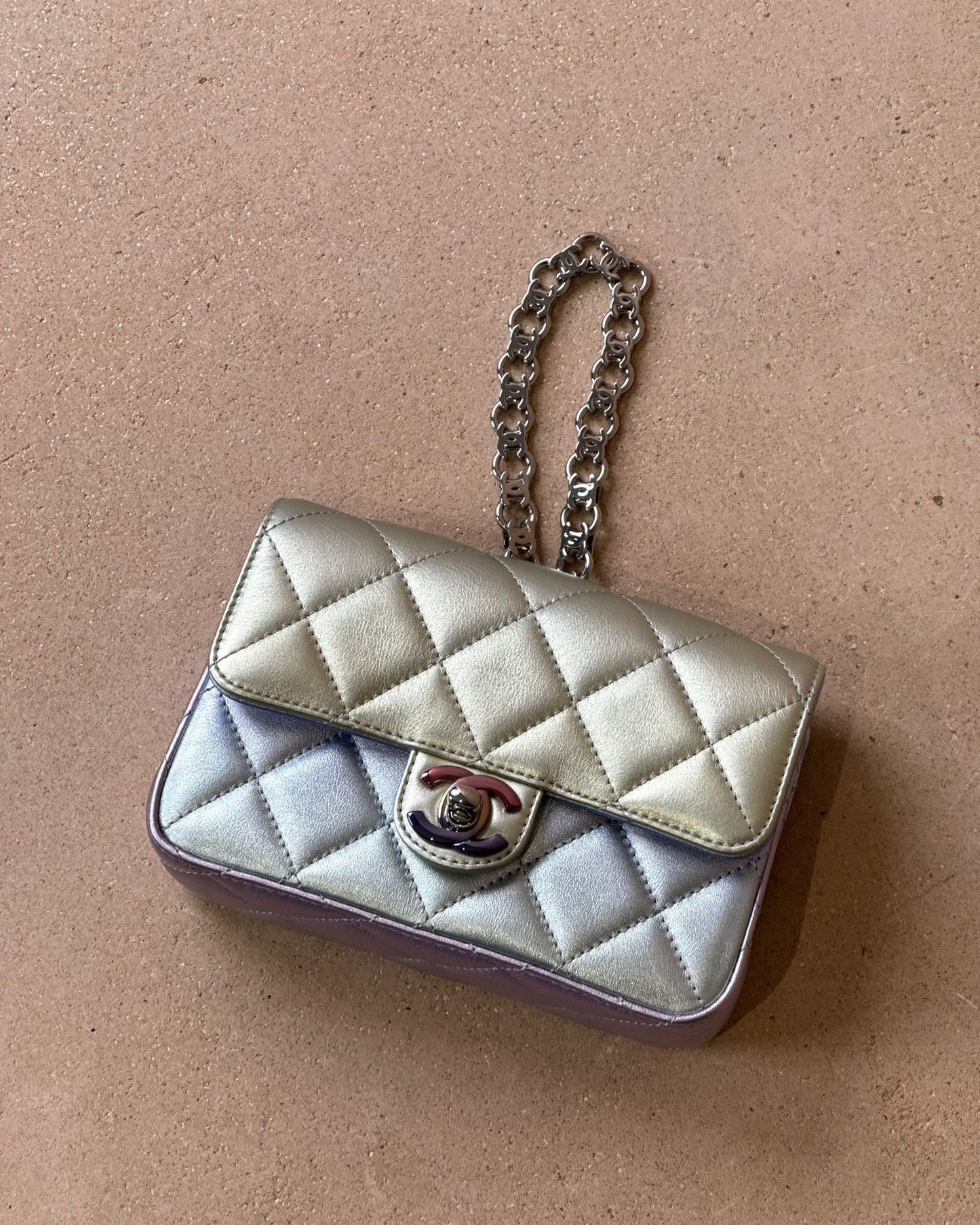 Chanel Classic Mini Wristlet Clutch - Iridescent Rainbow Calfskin | Silver Hardware