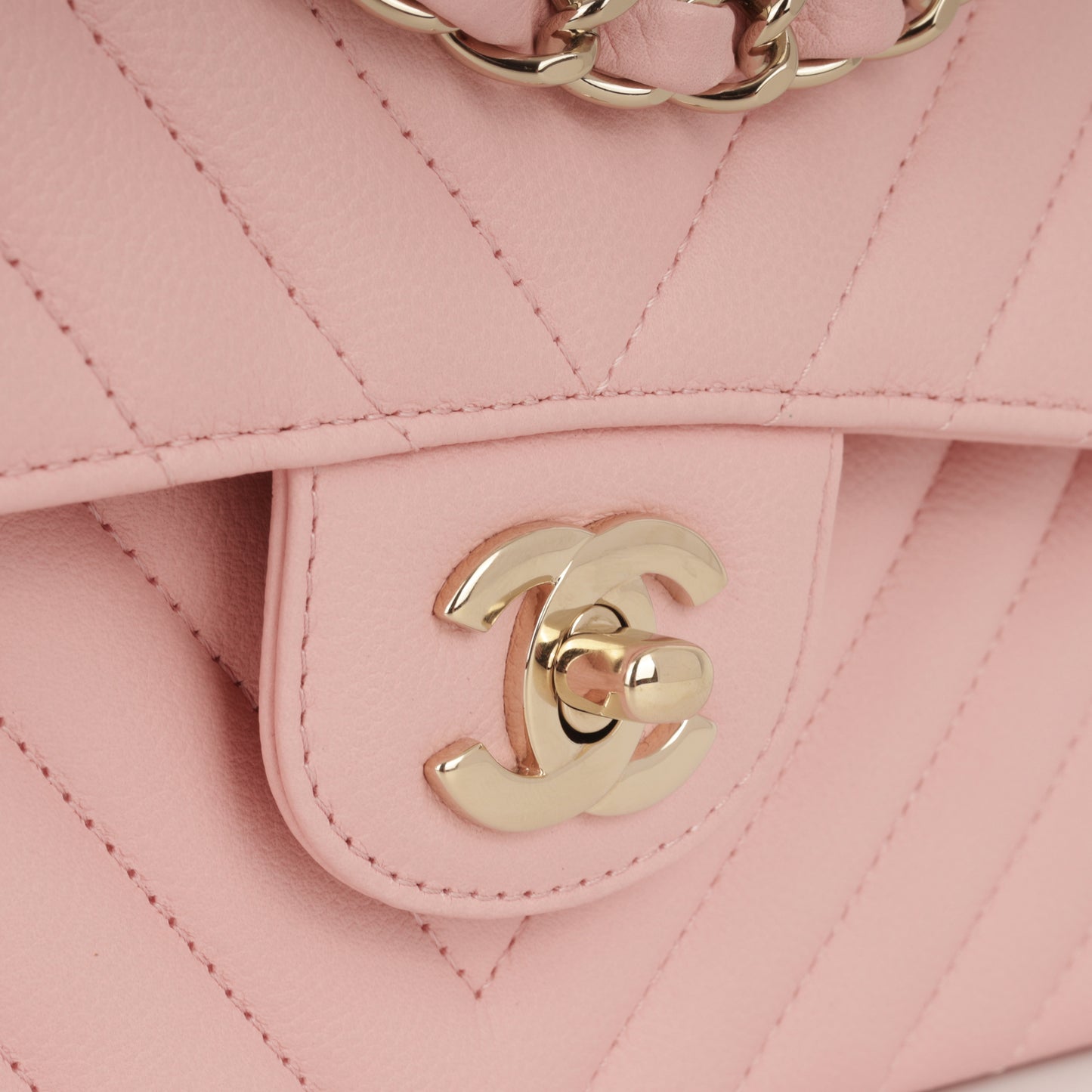 Small Classic Flap - Matte Pink Chevron | Gold Hardware