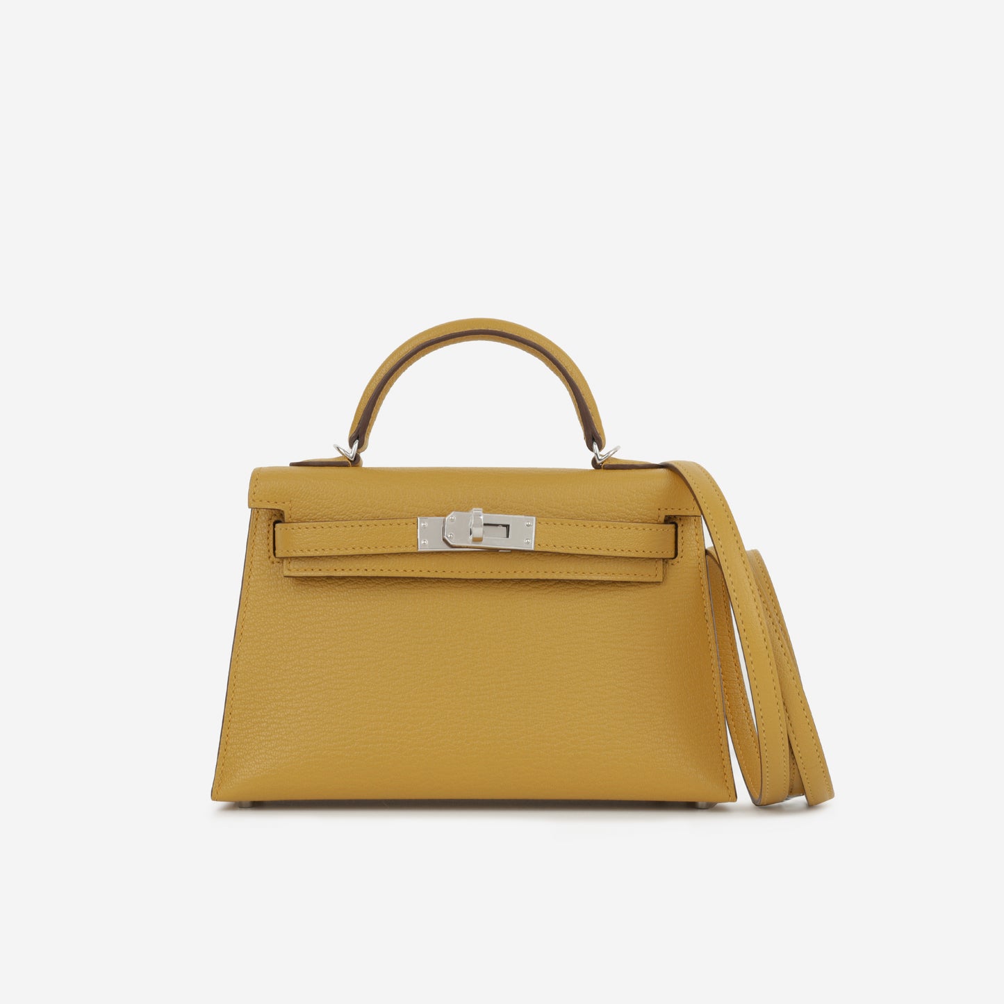 Hermès Verso Mini Kelly - Jaune Ambre Chevre Mysore / Gold Interior | Palladium Hardware