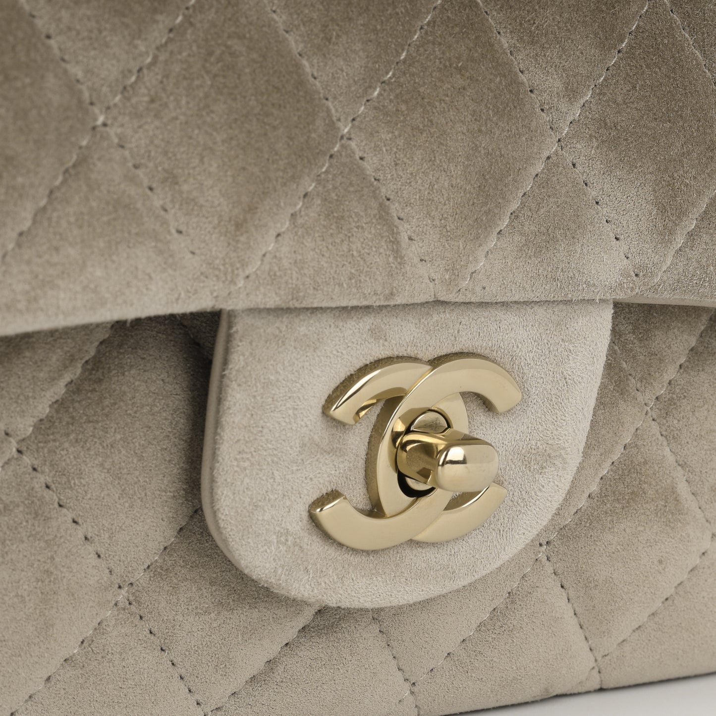 Chanel Medium Classic Flap - Mink Suede | Champagne Gold Hardware