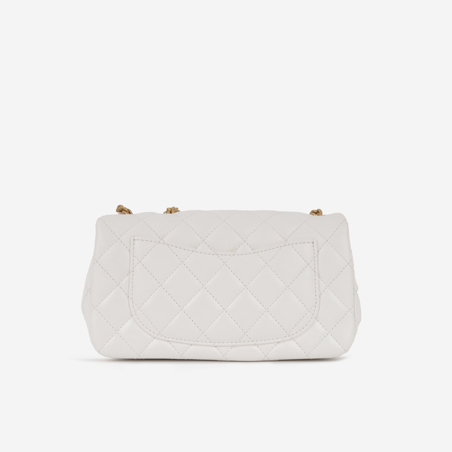 Chanel Mini Rectangular Camellia Crush - White Lambskin | Antique gold Hardware