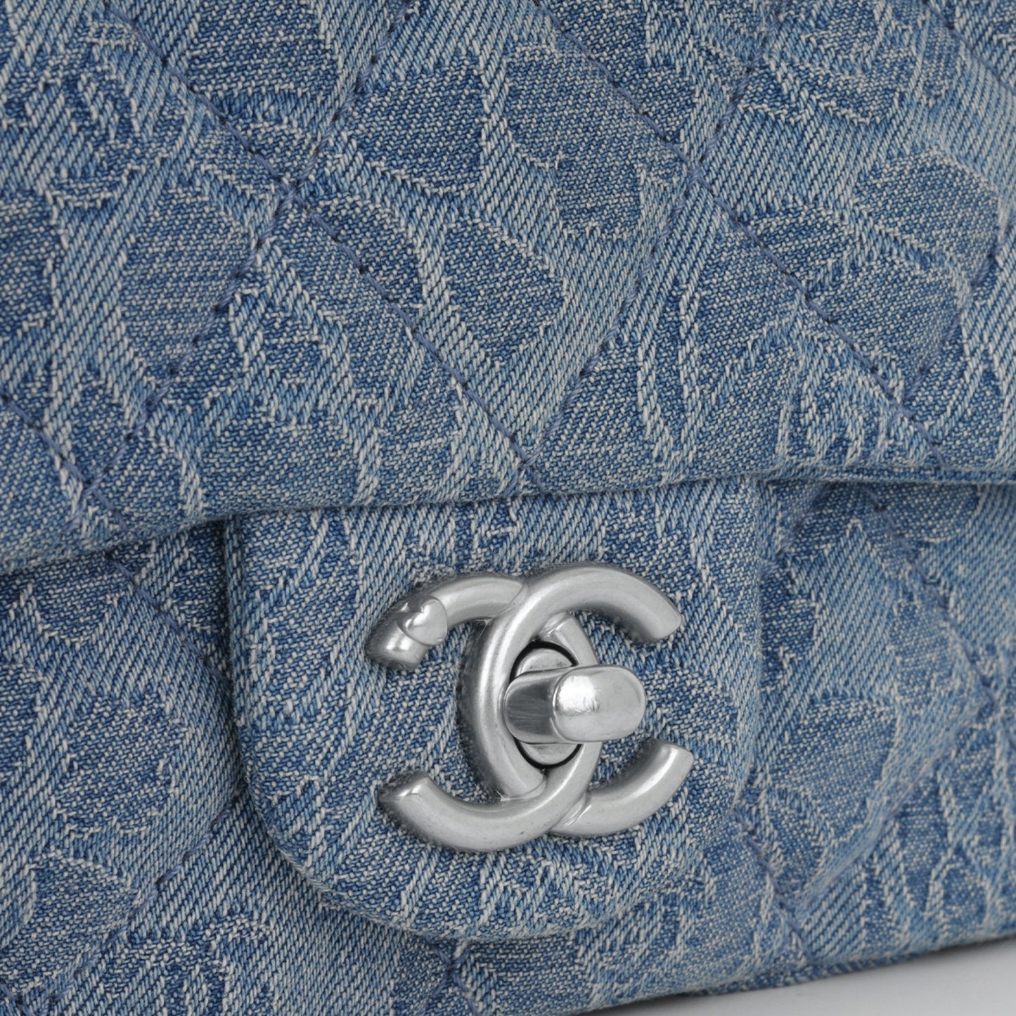 Chanel Mini Rectangular Camellia Crush - Blue Embroidered Denim | Silver Hardware