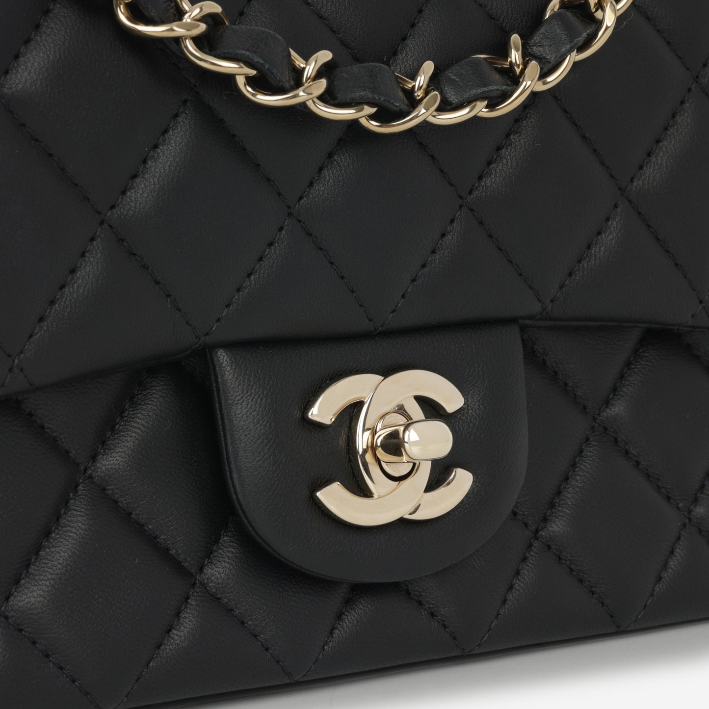 Chanel Mini Flap Rectangular - Black Lambskin | Champagne Gold Hardware
