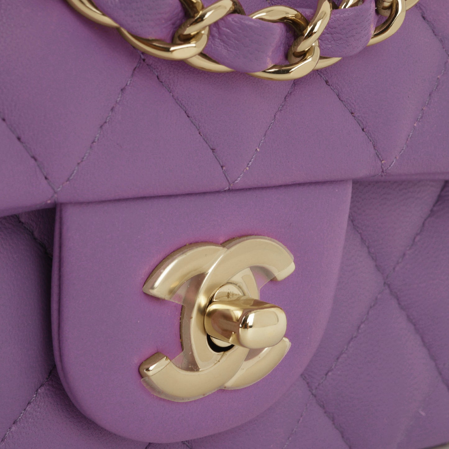 Chanel Mini Flap Rectangular - Purple Lambskin | Champagne Gold Hardware