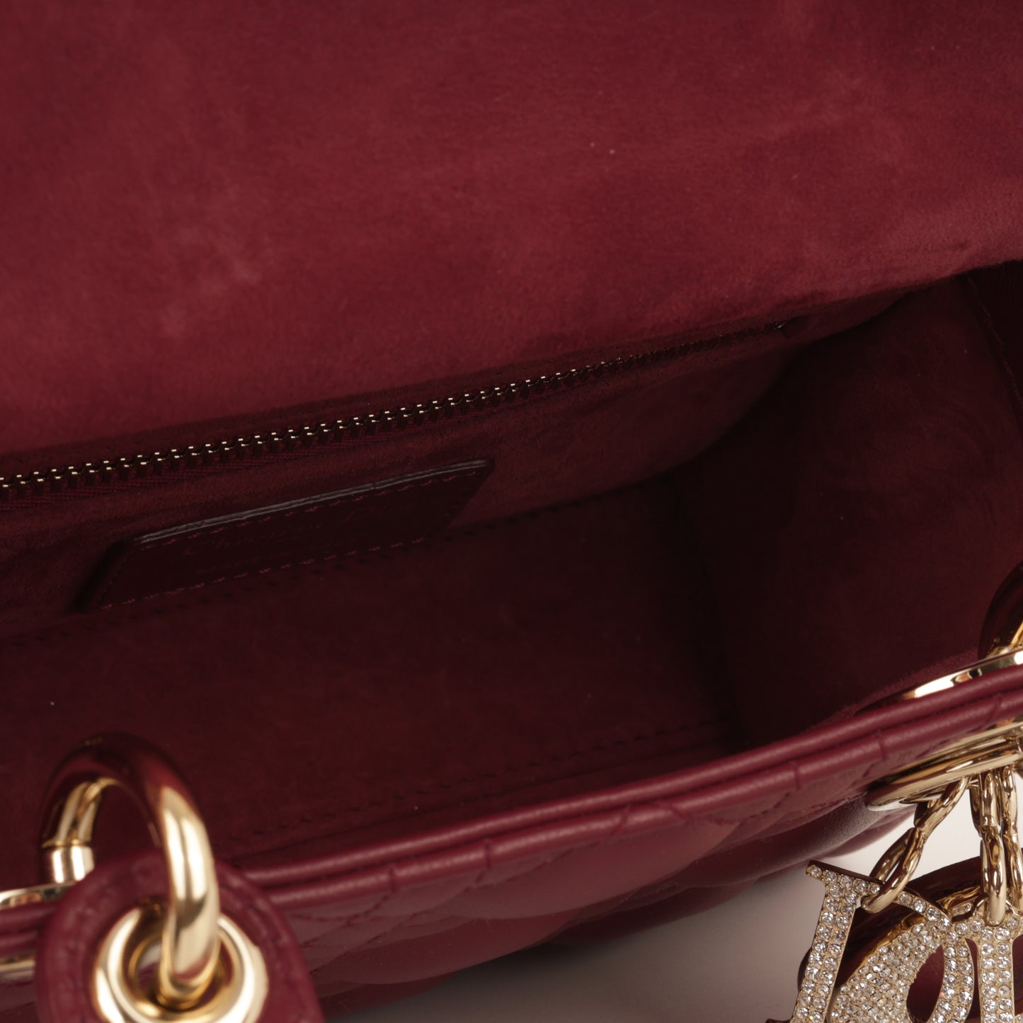 Dior Mini Lady Dior - Red Lambskin | Cannage Diamante Hardware