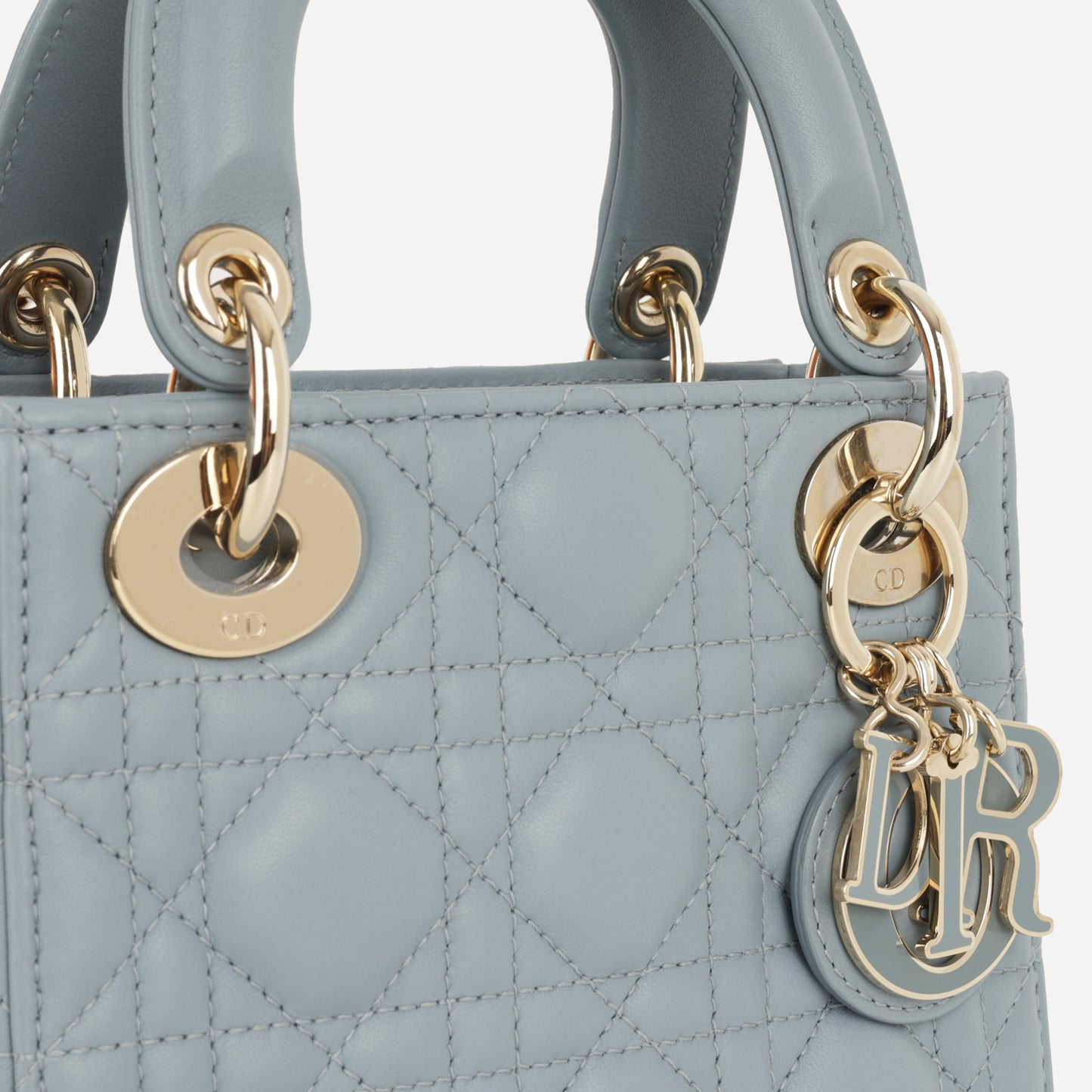 Dior Mini Lady Dior - Cloud Blue Lambskin Cannage | Champagne Gold Hardware