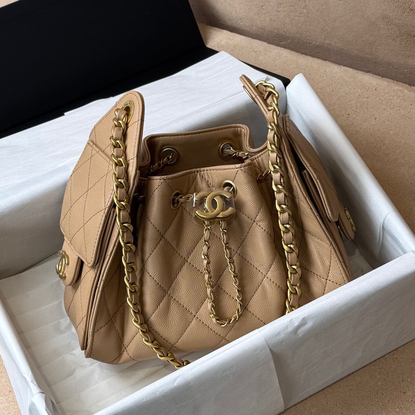 Chanel Mini 25 Hobo - Beige Caviar | Gold Hardware