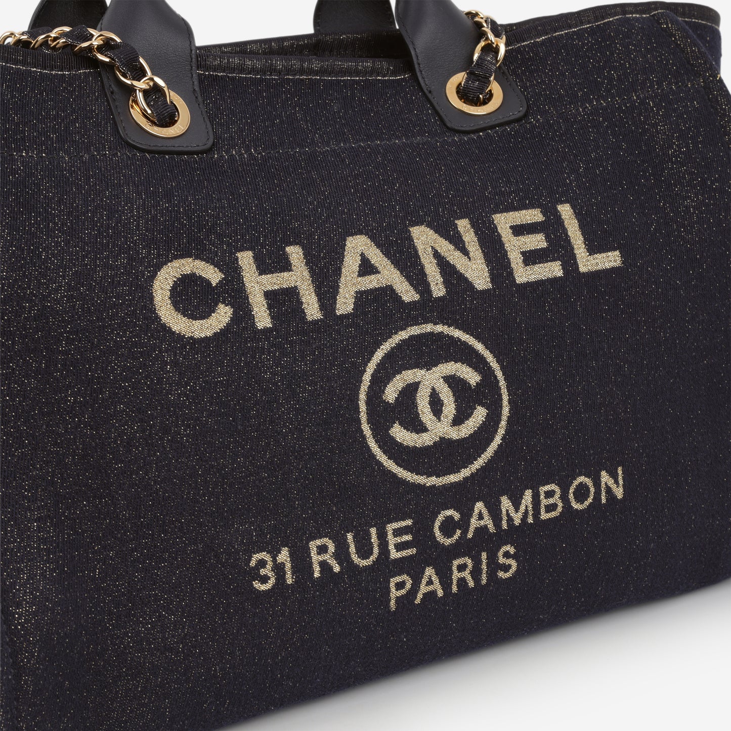 Chanel Large Deauville - Navy / Gold Glitter Fabric | Gold Hardware