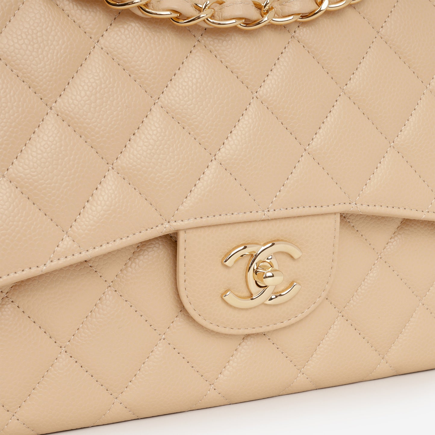 Chanel Classic Jumbo Double Flap - Beige Caviar | Gold Hardware