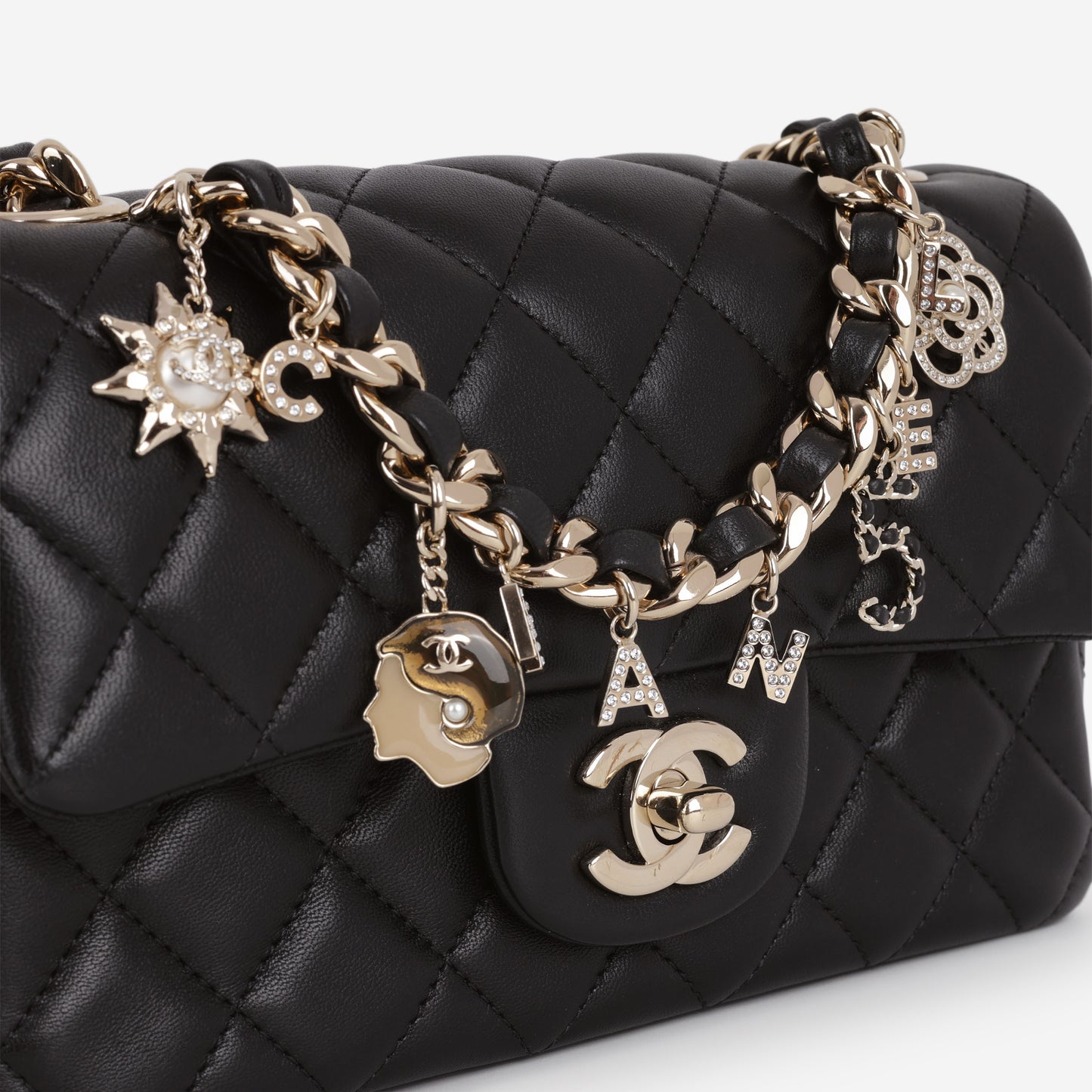 Chanel Mini Rectangular Coco Charms - Black Lambskin | Champagne Gold Hardware