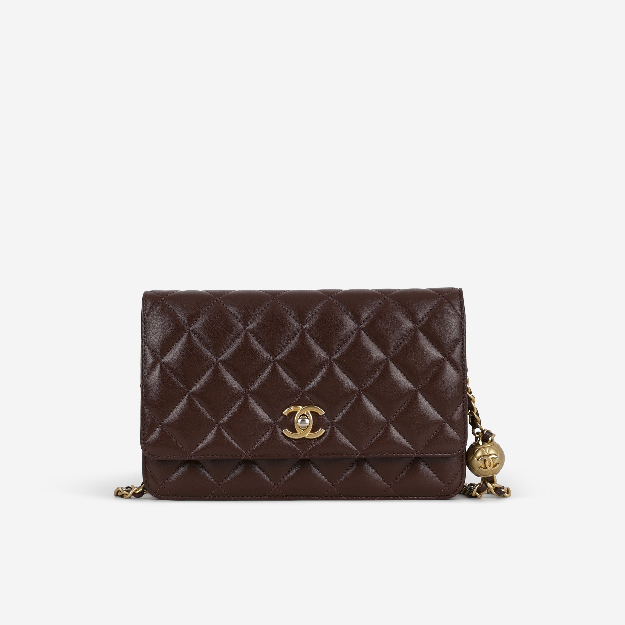 Chanel Pearl Crush Wallet On Chain - Brown Lambskin | Gold