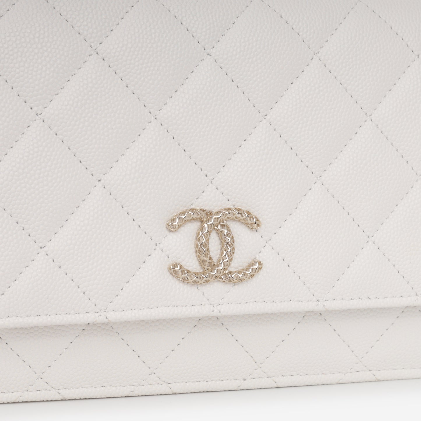 Chanel Wallet On Chain - White Caviar | Champagne Gold Hardware