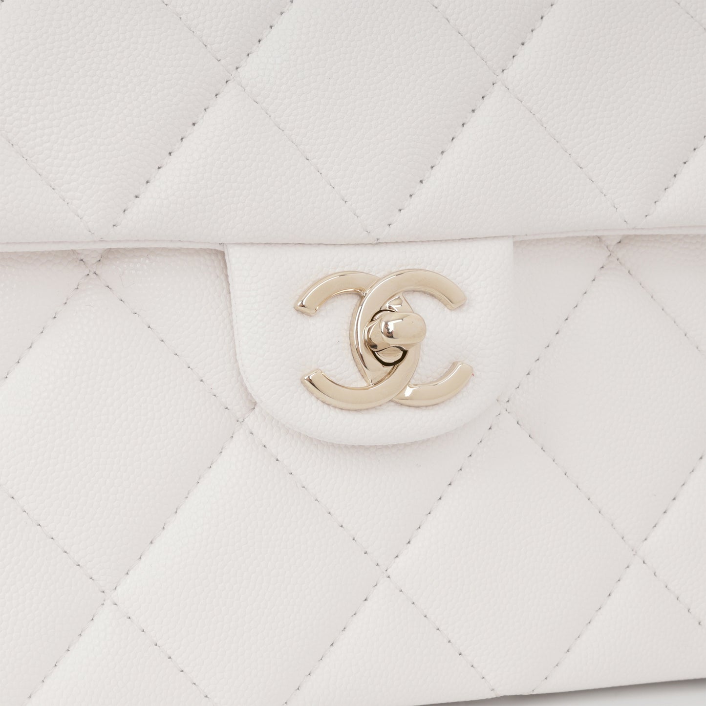 Chanel Retro Twist Top Handle Flap - White Caviar | Champagne Gold Hardware