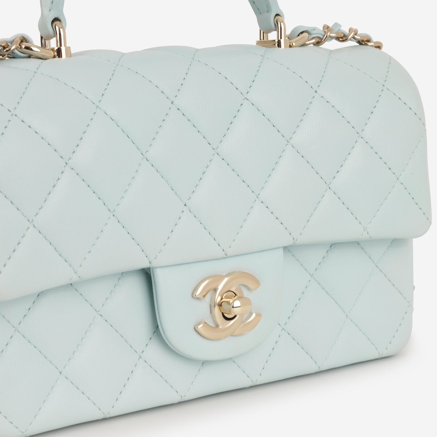 Chanel Mini Rectangular Top Handle - Blue Lambskin | Champagne Gold Hardware - Bagista