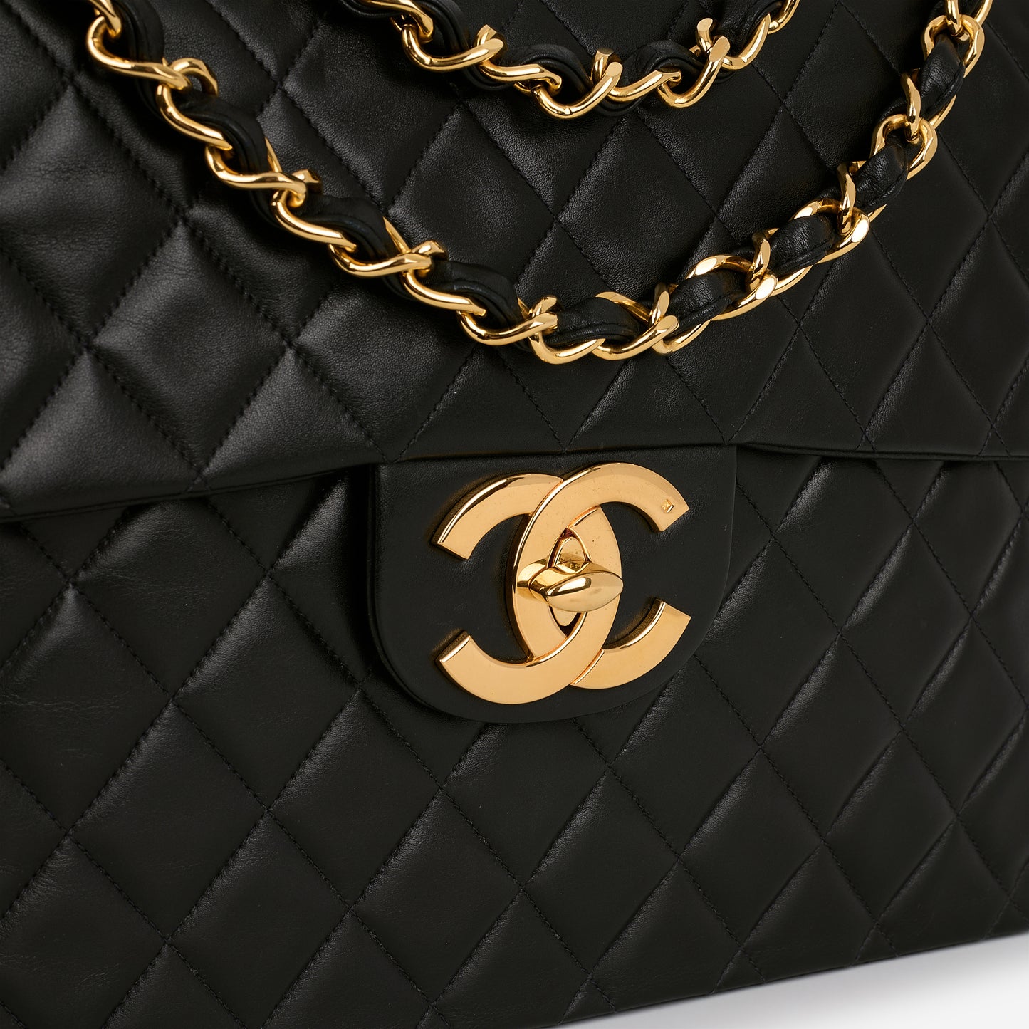 Chanel Vintage XL Single Flap - Black Lambskin | Gold Hardware - Bagista