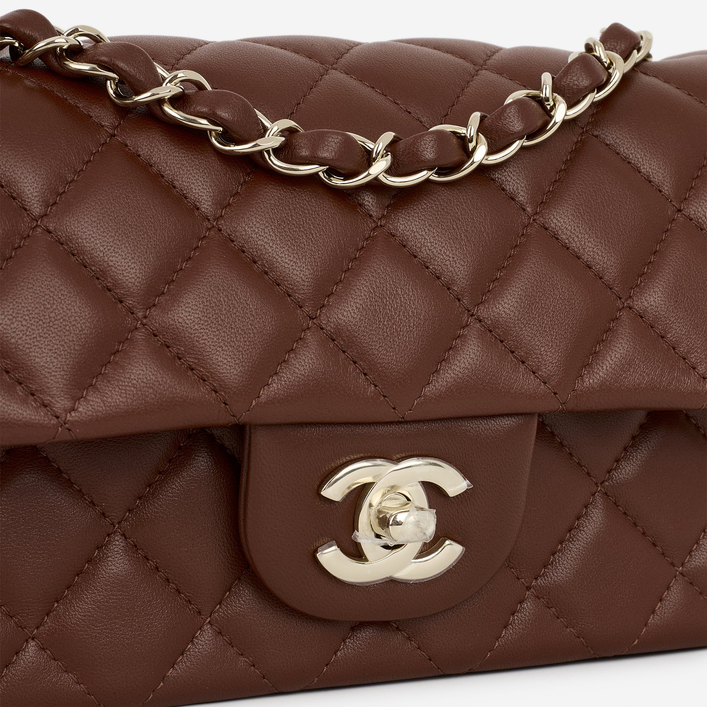 Chanel Mini Flap Rectangular - Brown Lambskin | Champagne Gold Hardware - Bagista