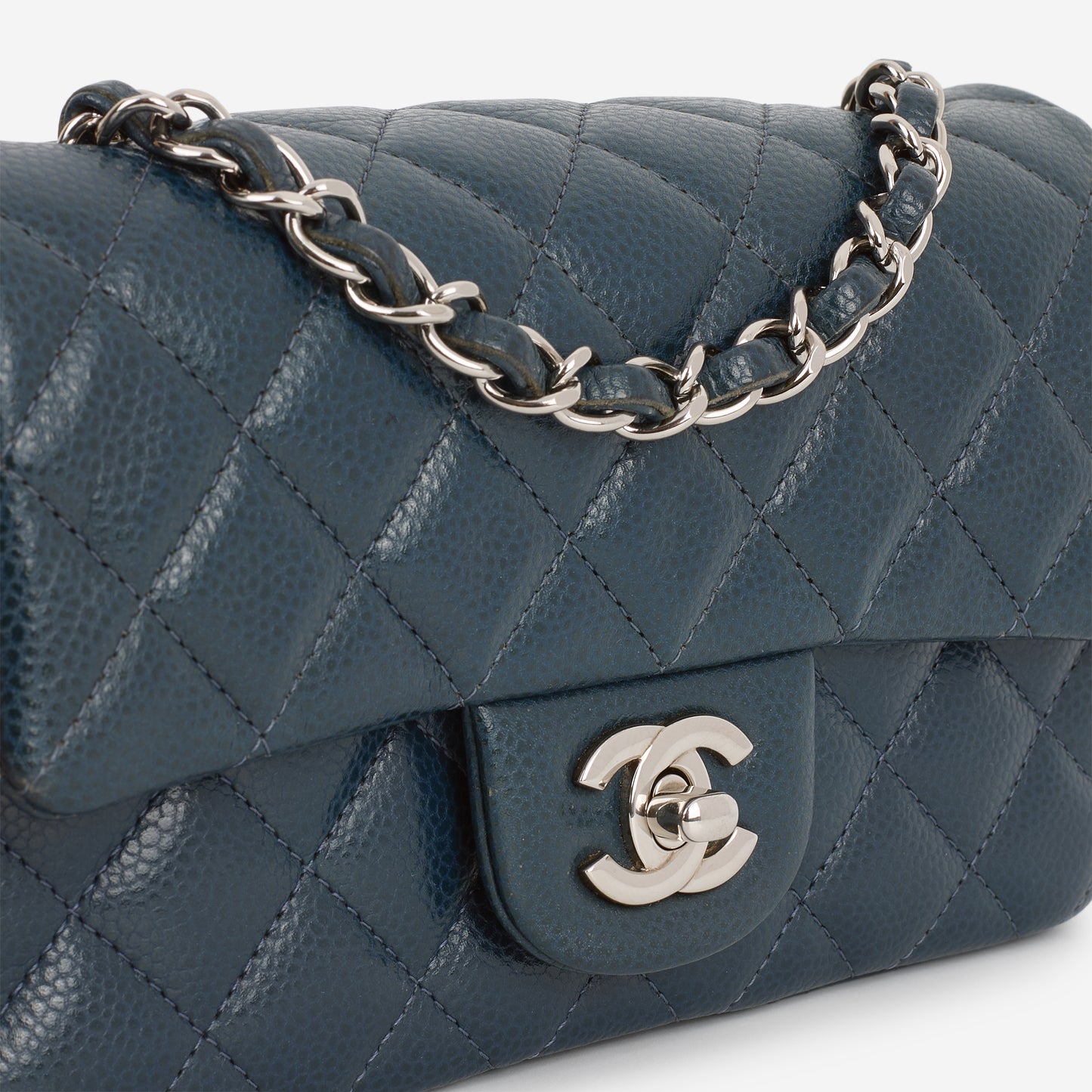 Chanel Mini Rectangular - Dark Teal Caviar | Silver Hardware