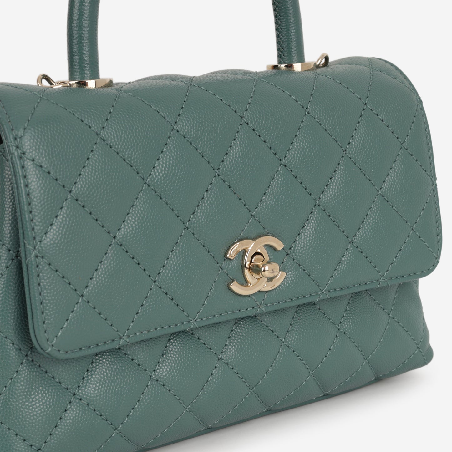 Chanel Small Coco Handle - Dark Teal Caviar | Champagne Gold Hardware