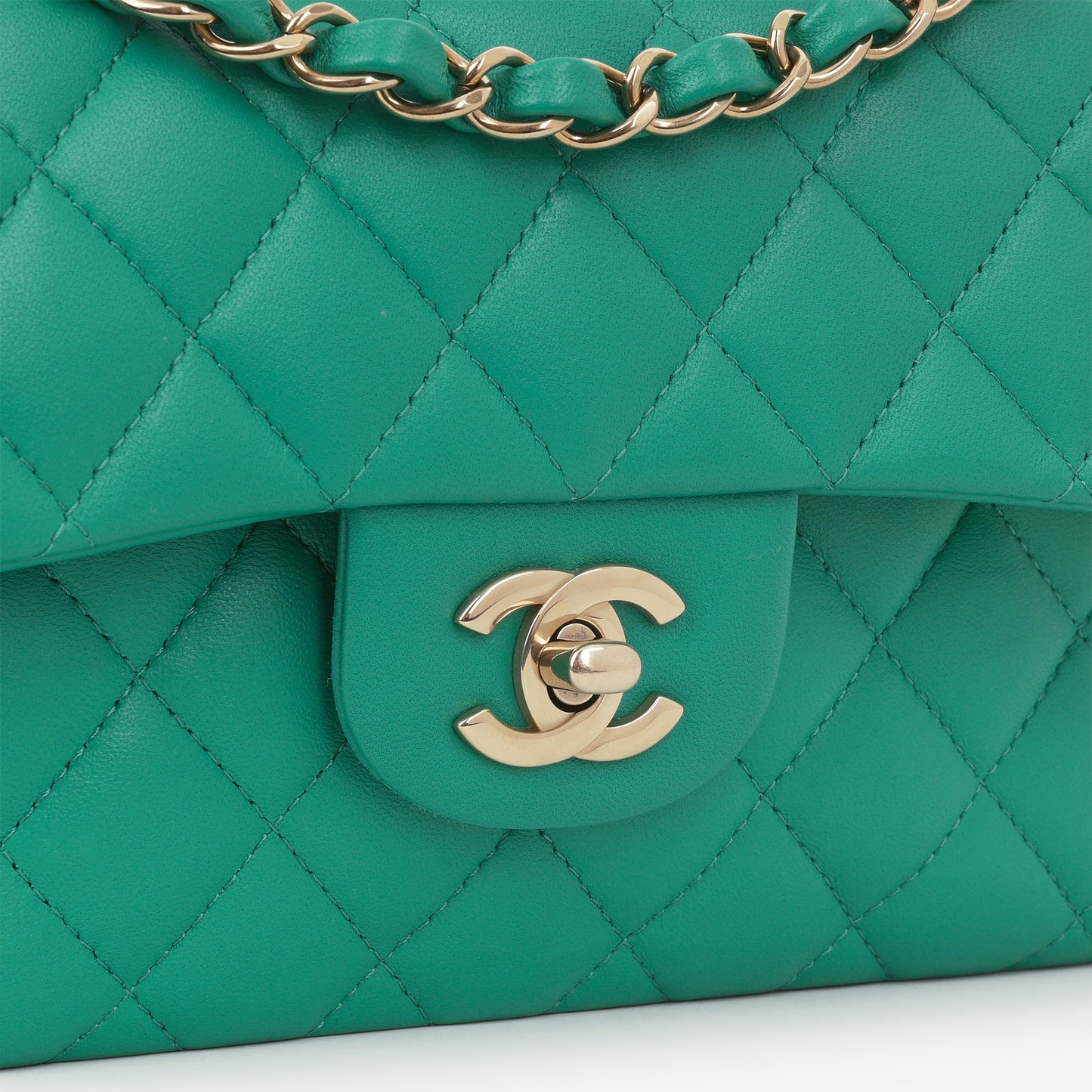 Chanel Small Classic Flap - Green Lambskin | Champagne Gold Hardware