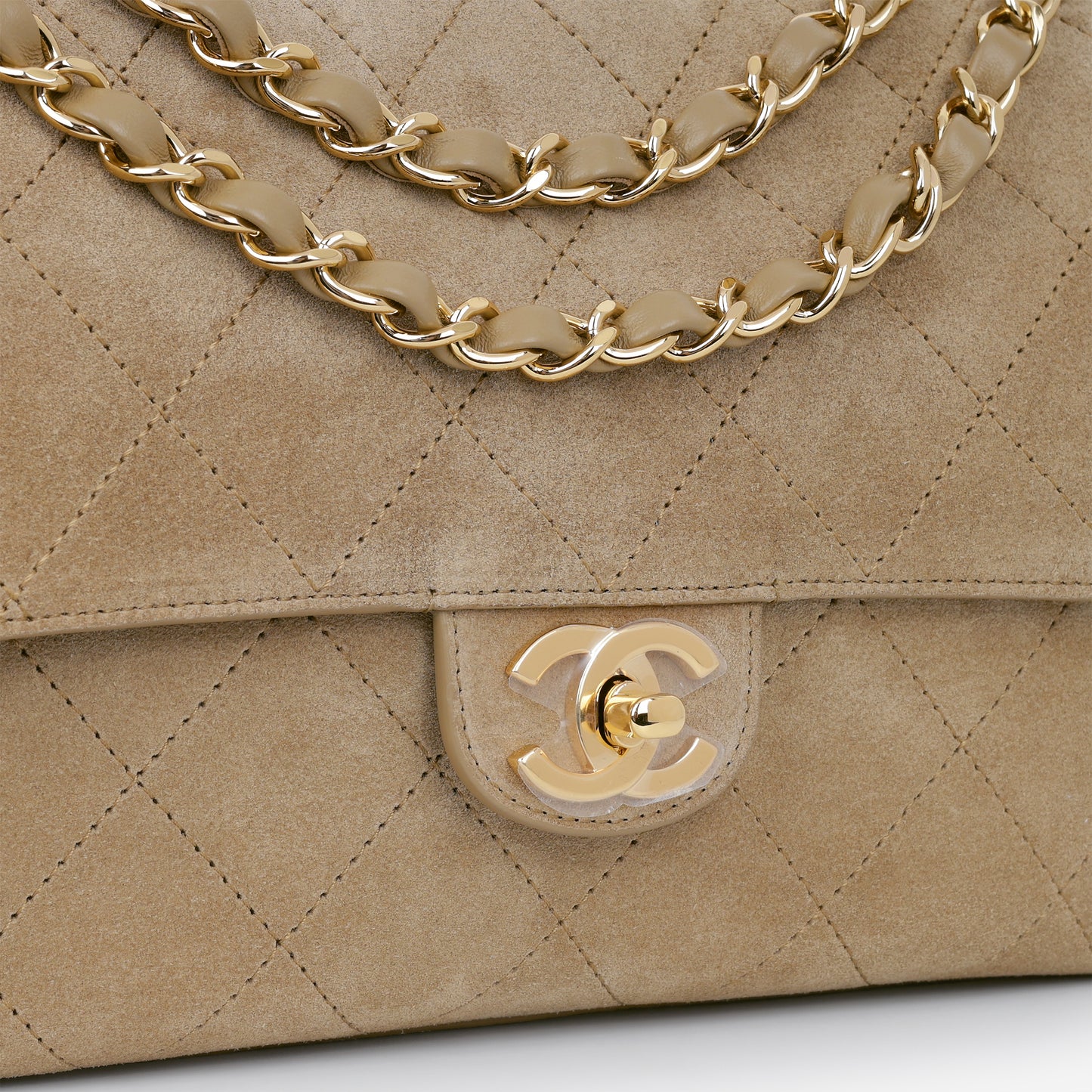 Chanel 2026 Maxi Flap Bag 32 - Dark Beige Suede | Gold Hardware