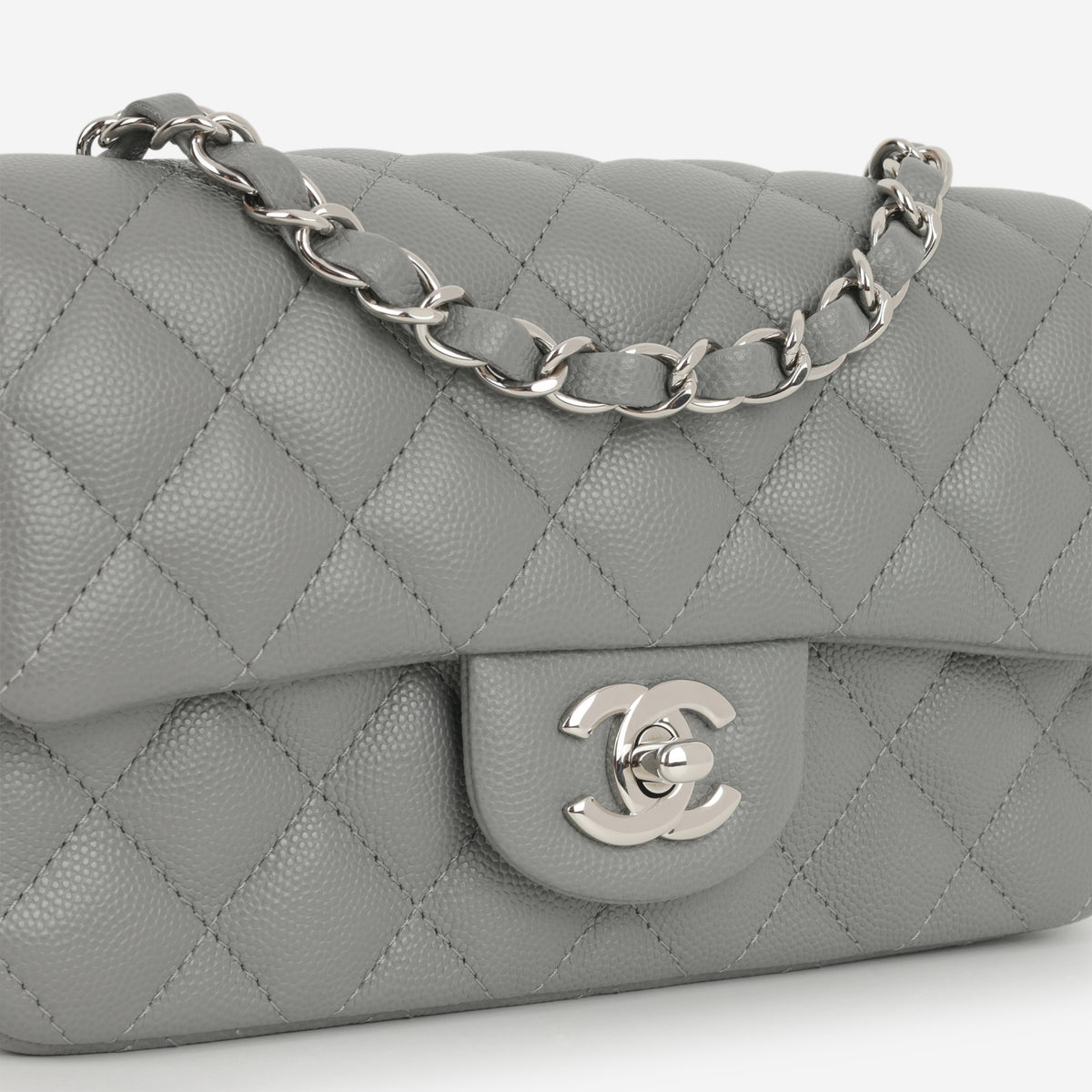 Chanel Mini Flap Rectangular - Grey Caviar | Silver Hardware