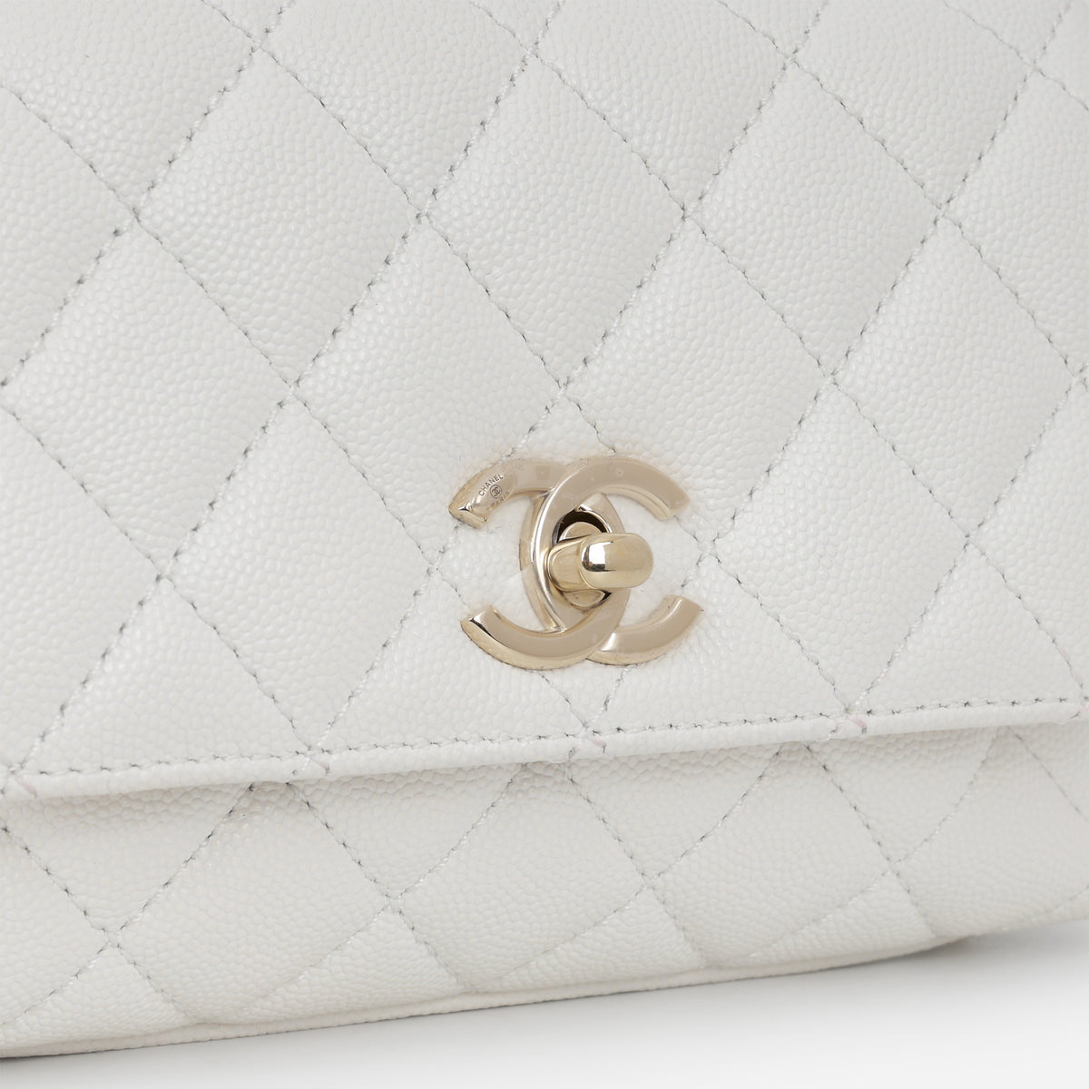 Chanel Mini Coco Handle - White Caviar | Champagne Gold Hardware