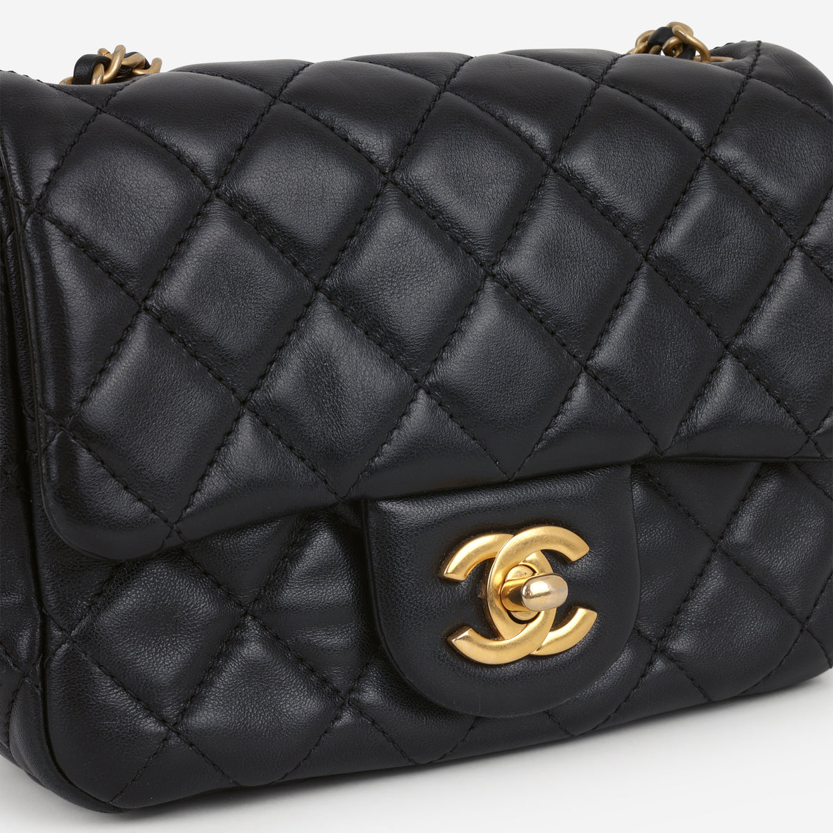 Chanel Mini Flap Square Pearl Crush - Black Lambskin | Aged Gold Hardware