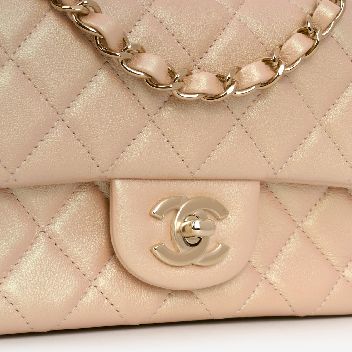 Chanel Mini Rectangular - Pink Pearlescent Lambskin | Champagne Gold Hardware - Bagista
