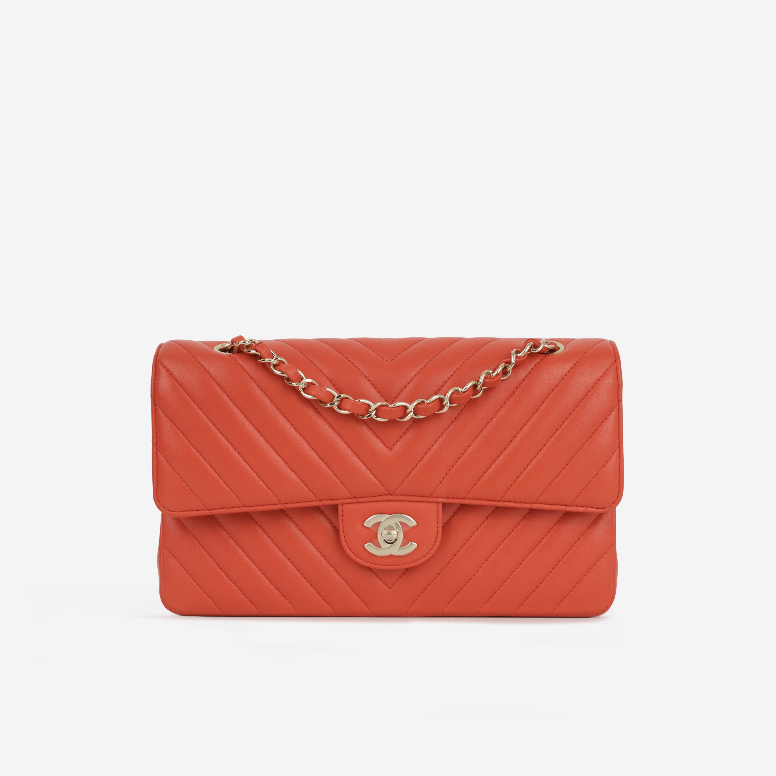Chanel Medium Classic Flap - Coral Chevron Lambskin | Gold