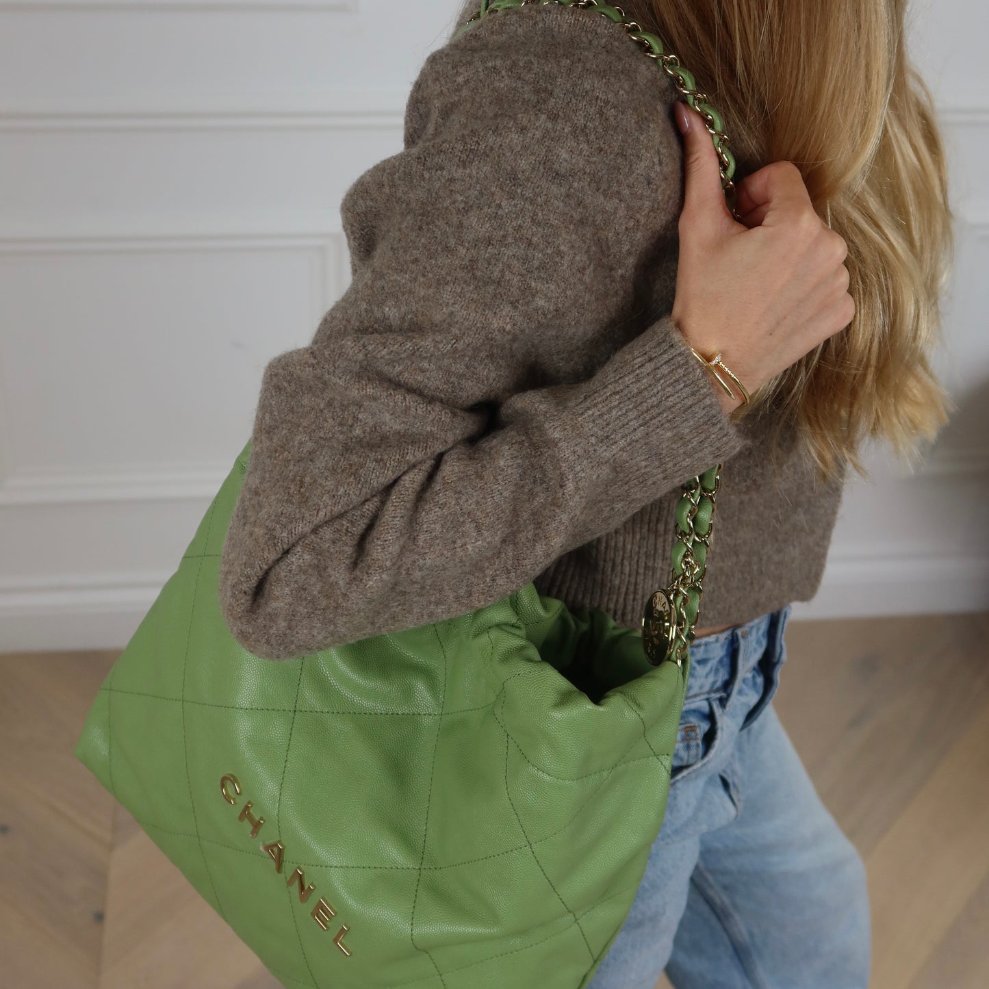 Chanel Small 22 Tote - Avocado Green | Champagne Gold Hardware