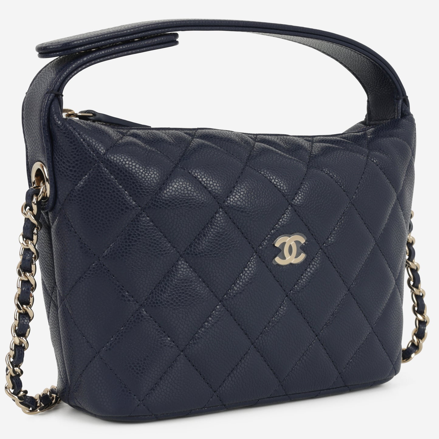 Chanel Quilted Hobo Clutch - Navy Caviar | Champagne Gold Hardware