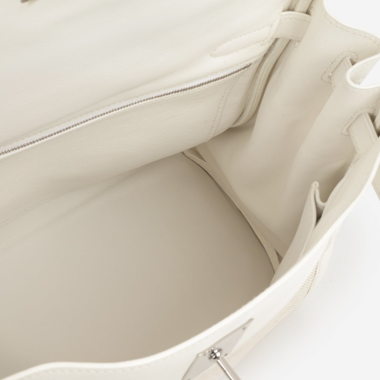 Hermès Vintage Kelly 32 - Blanc Swift / Ecru Toile | Palladium Hardware