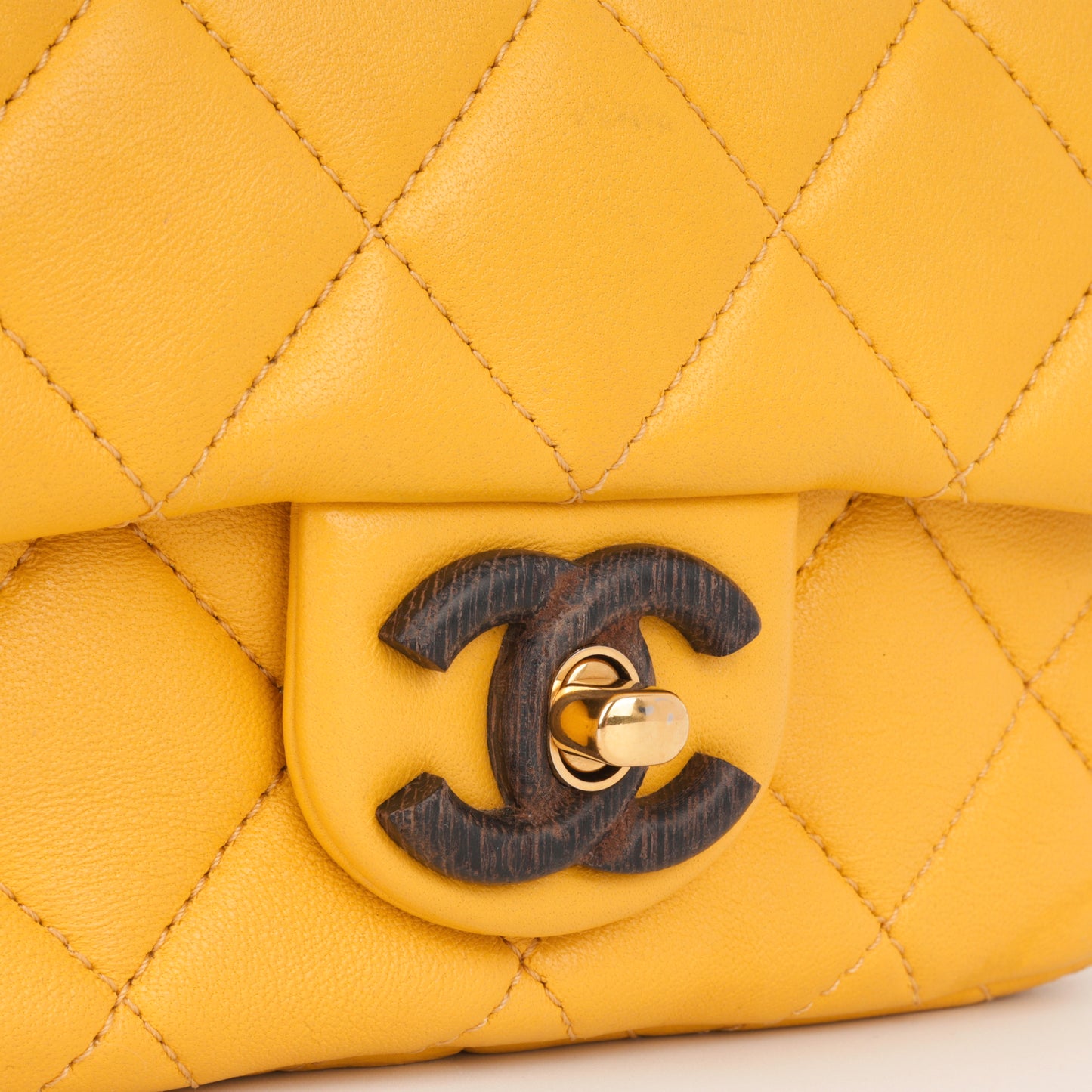 Chanel Mini Square Wenge Wood - Yellow Lambskin | Gold Hardware