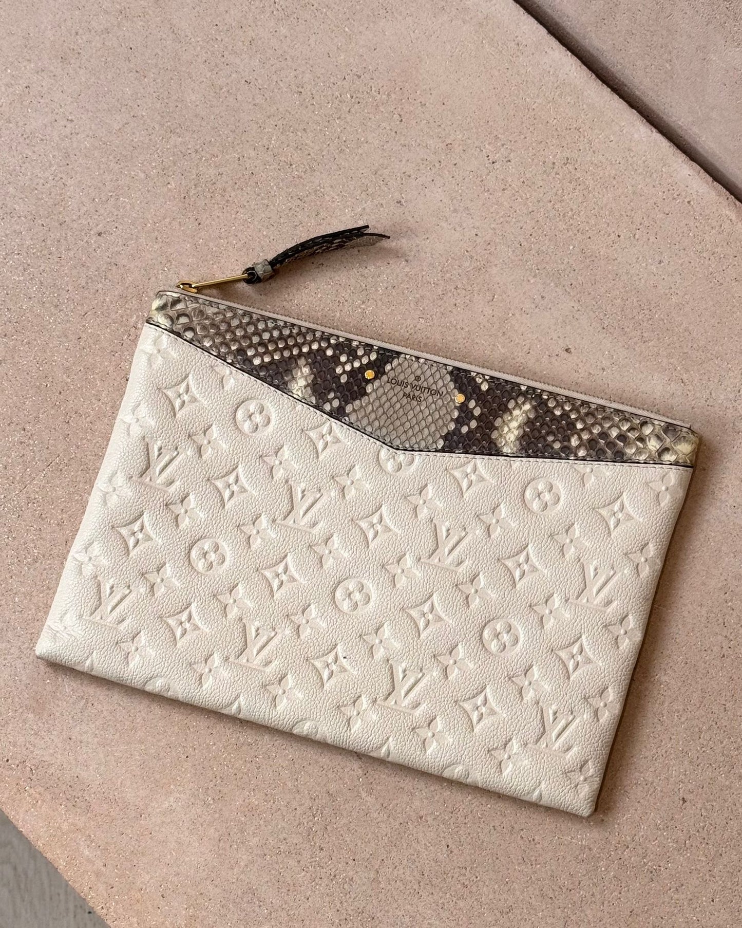 Louis Vuitton Daily Pouch - Beige Empreinte with Python Trim | Gold Hardware - Bagista