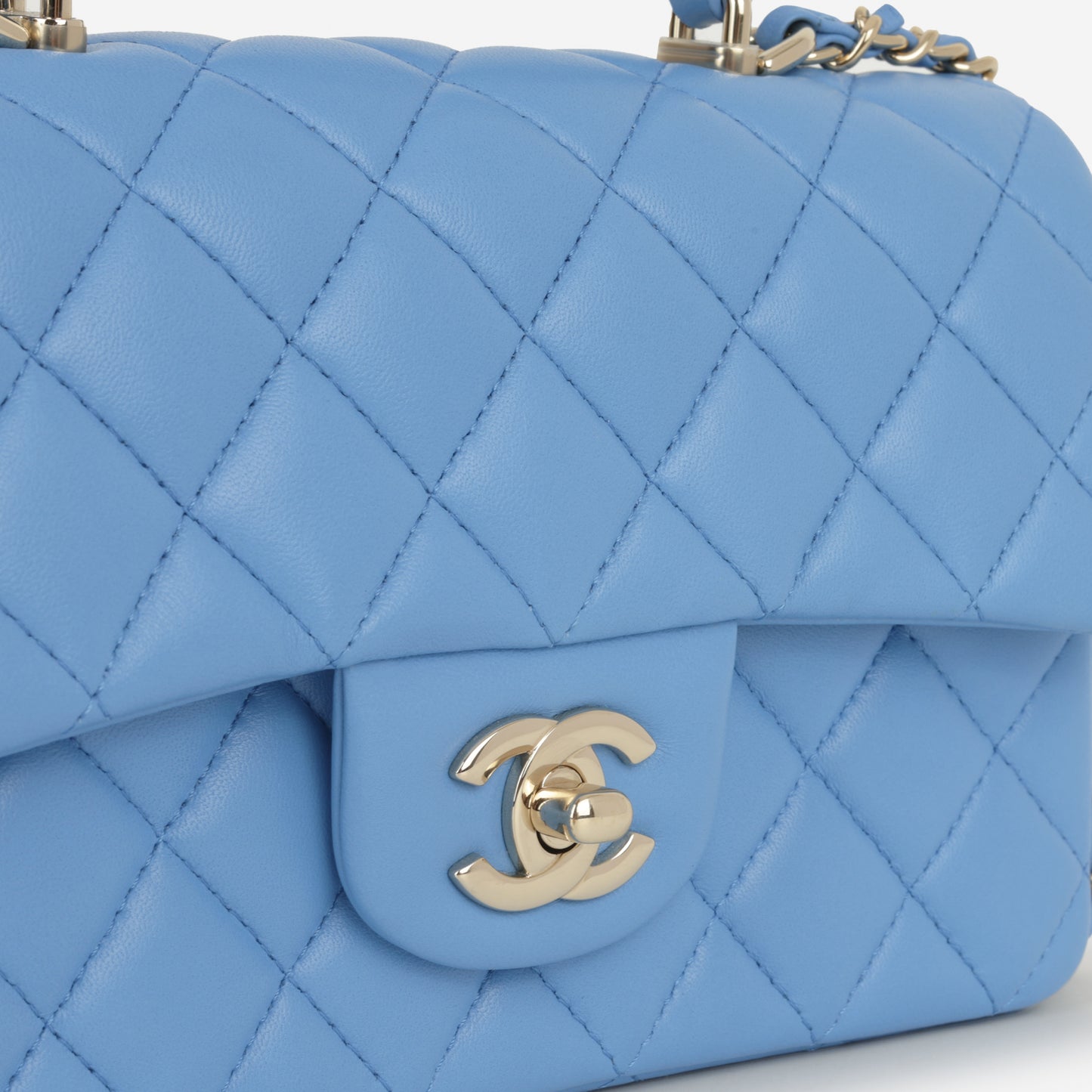 Chanel Mini Top Handle Flap - Blue Lambskin | Champagne Gold Hardware