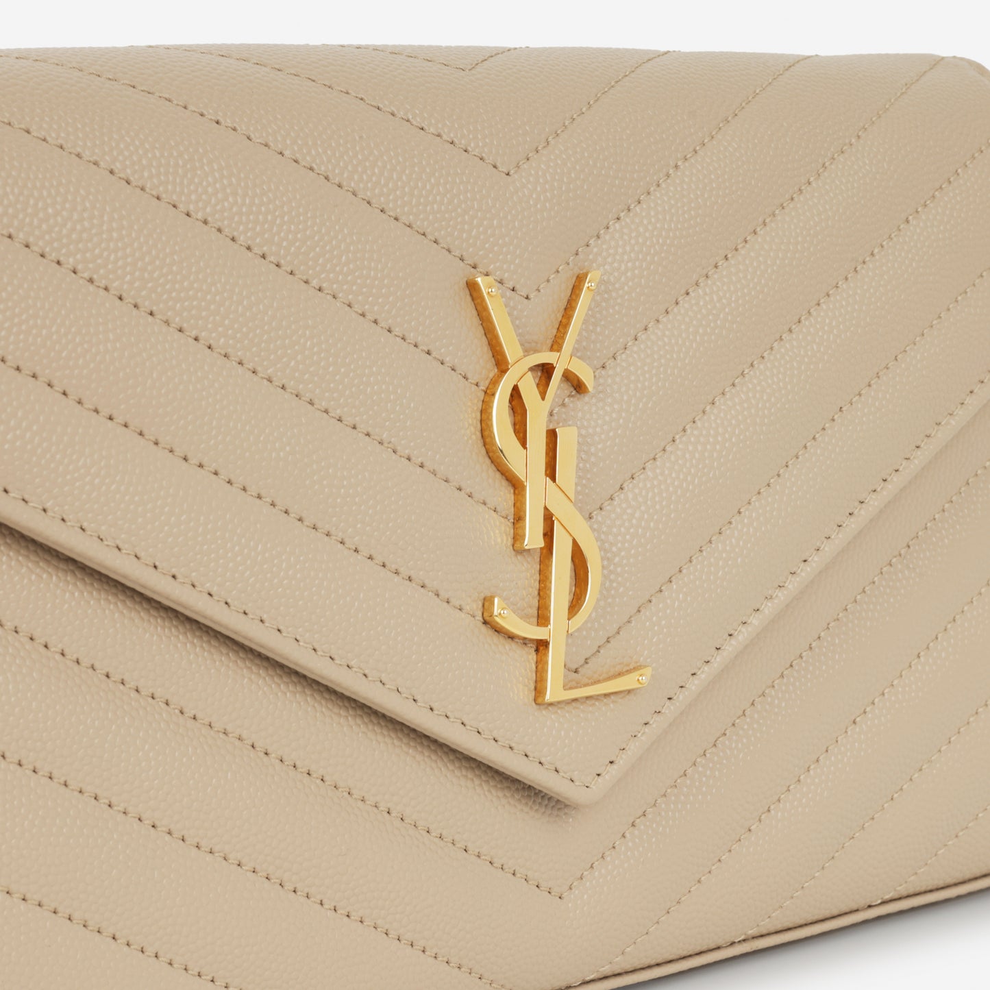 Saint Laurent Small Cassandre WOC – Beige Grained Calfskin | Gold Hardware