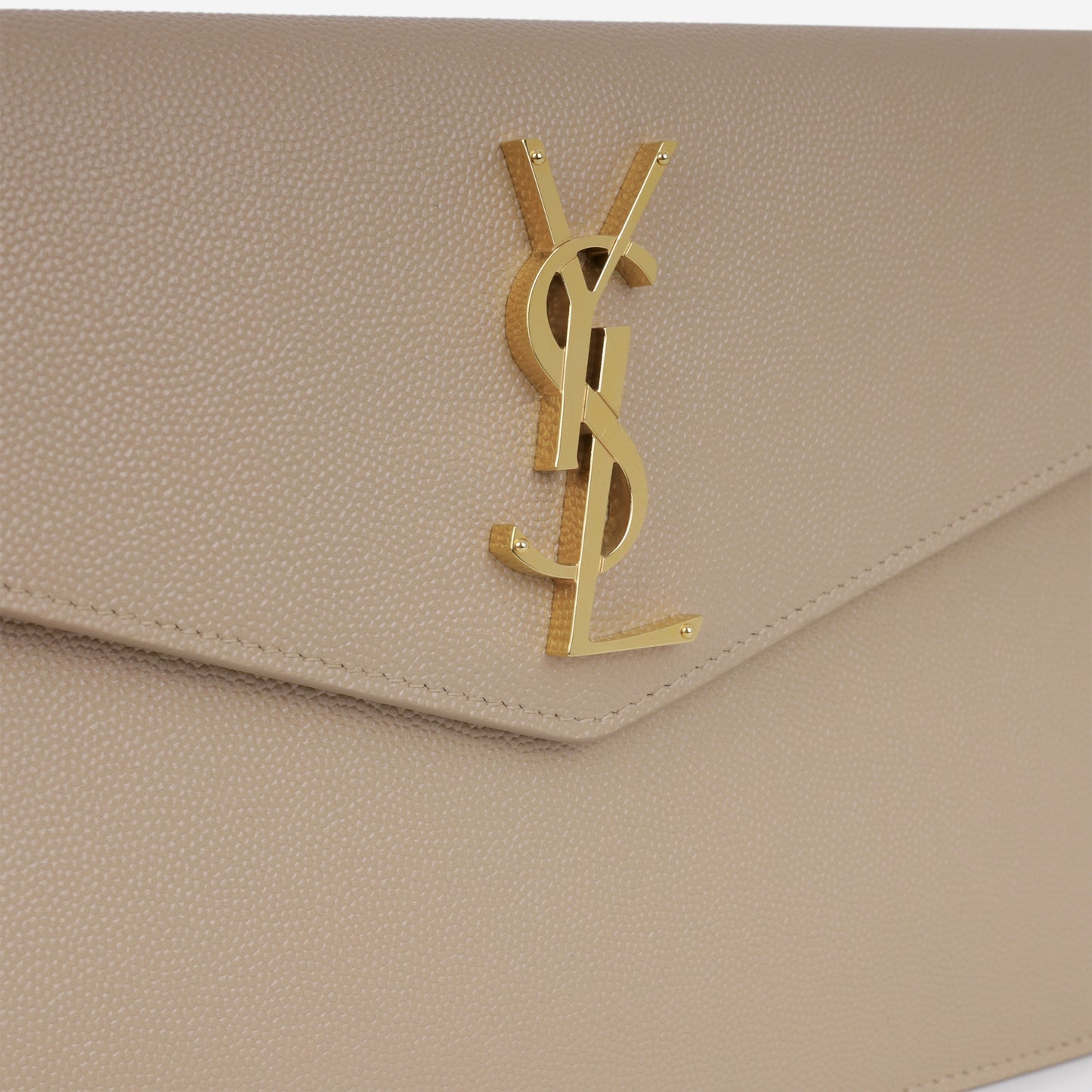 Saint Laurent Uptown Pouch - Dark Beige Grained Calfskin | Gold Hardware