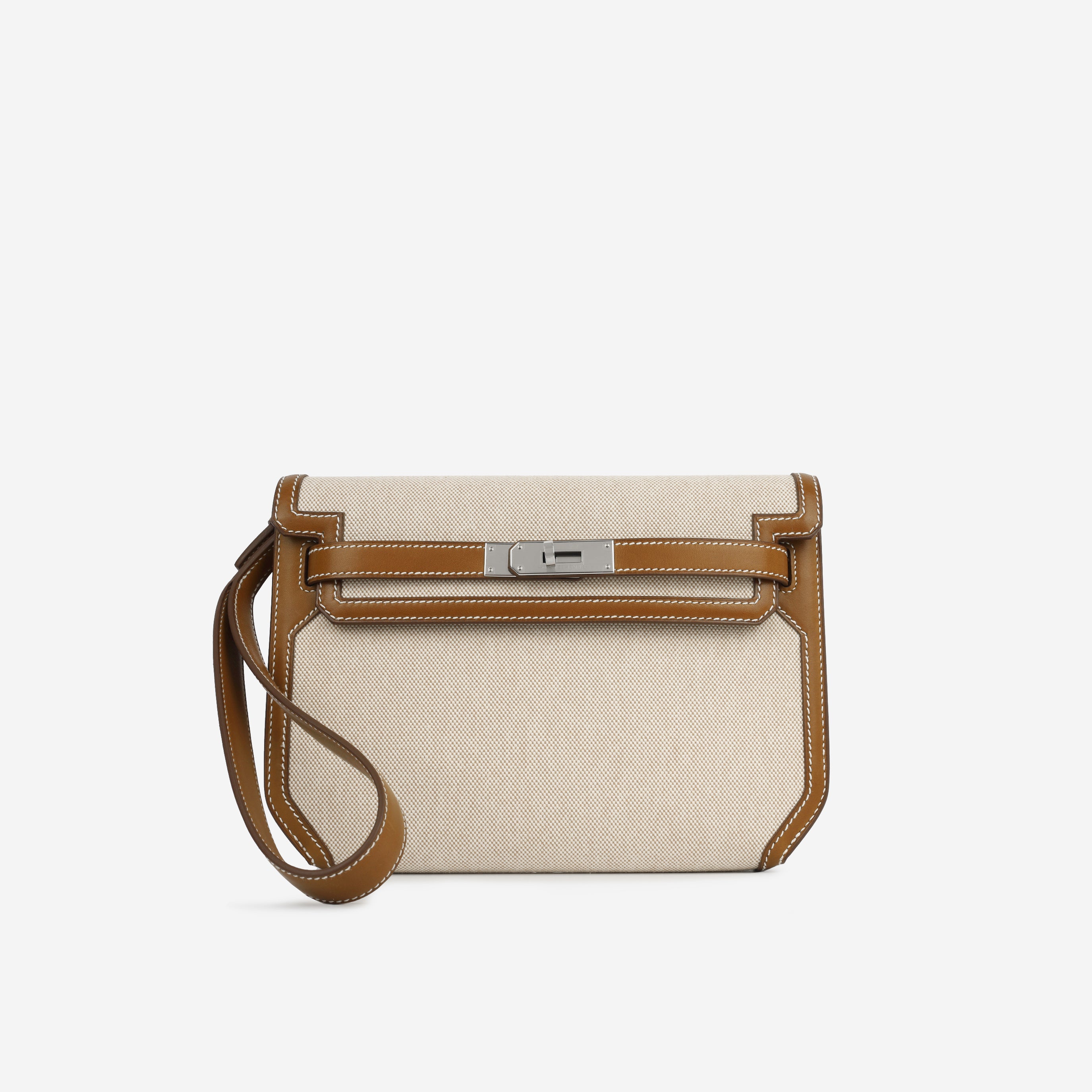 Hermès - Kelly Dépêches 25 Toile - Fauve Barenia / Ecru Toile H