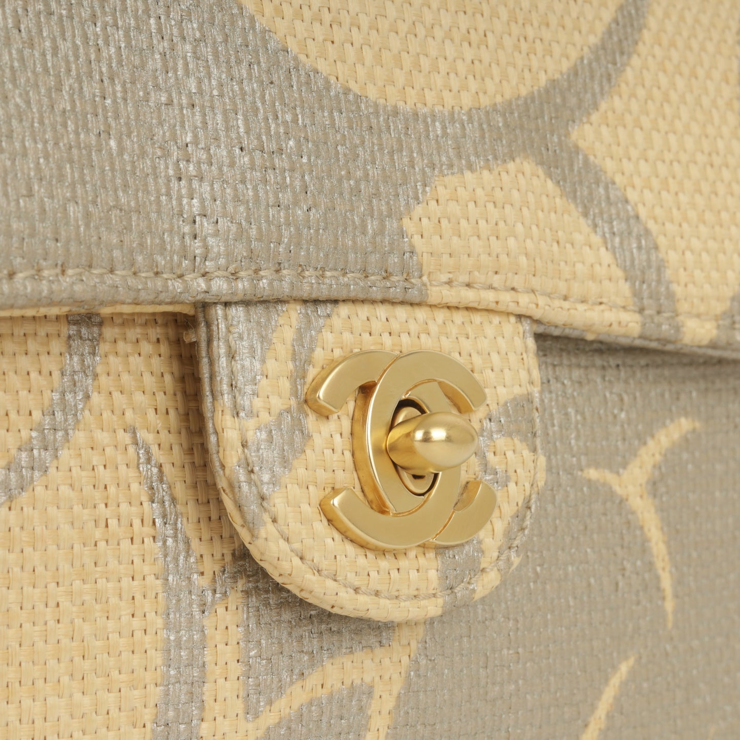 Vintage Mini Square - Beige Camellia Raffia | Antique Gold Hardware