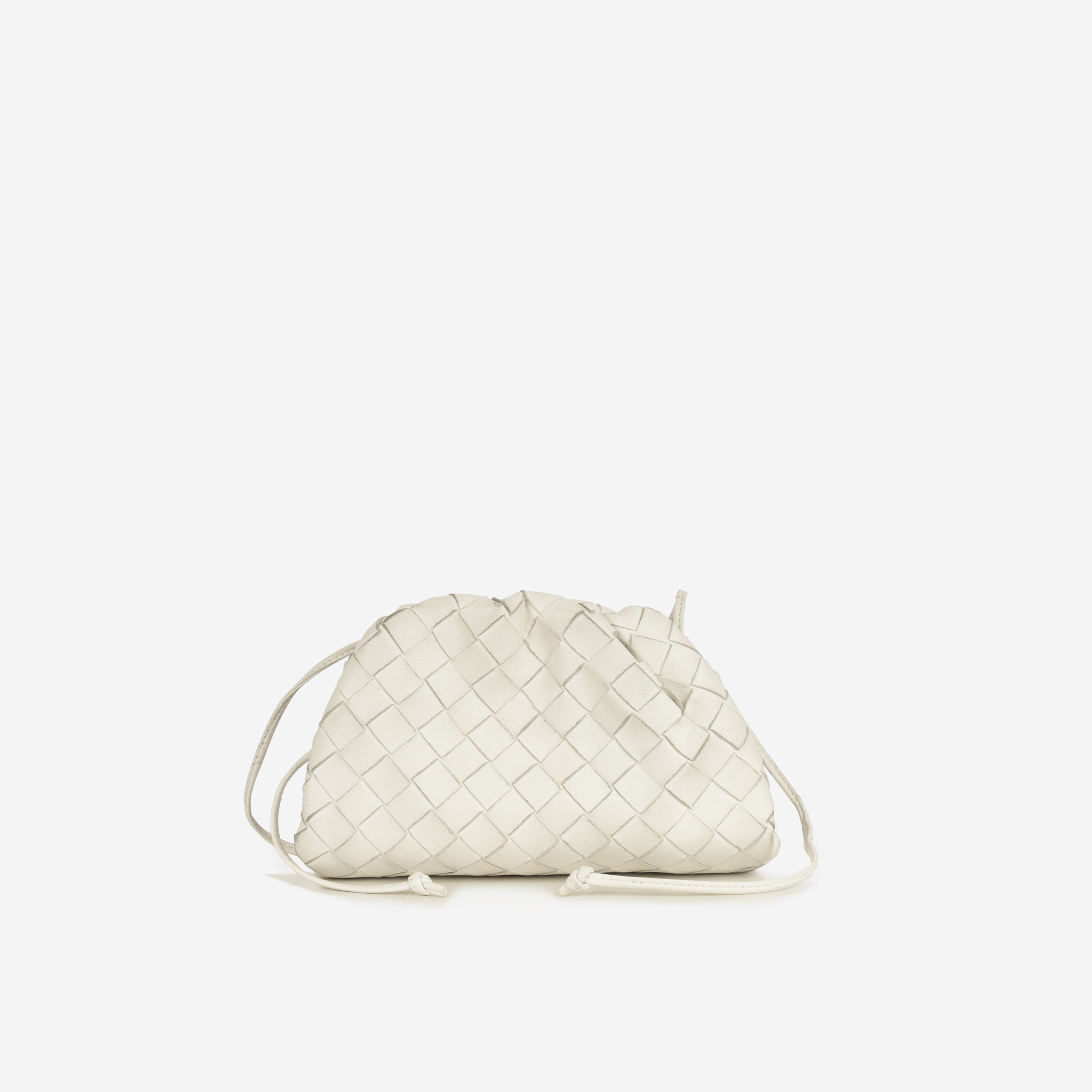 Bottega Veneta Mini Pouch White Intrecciato Leather GHW Pre-loved