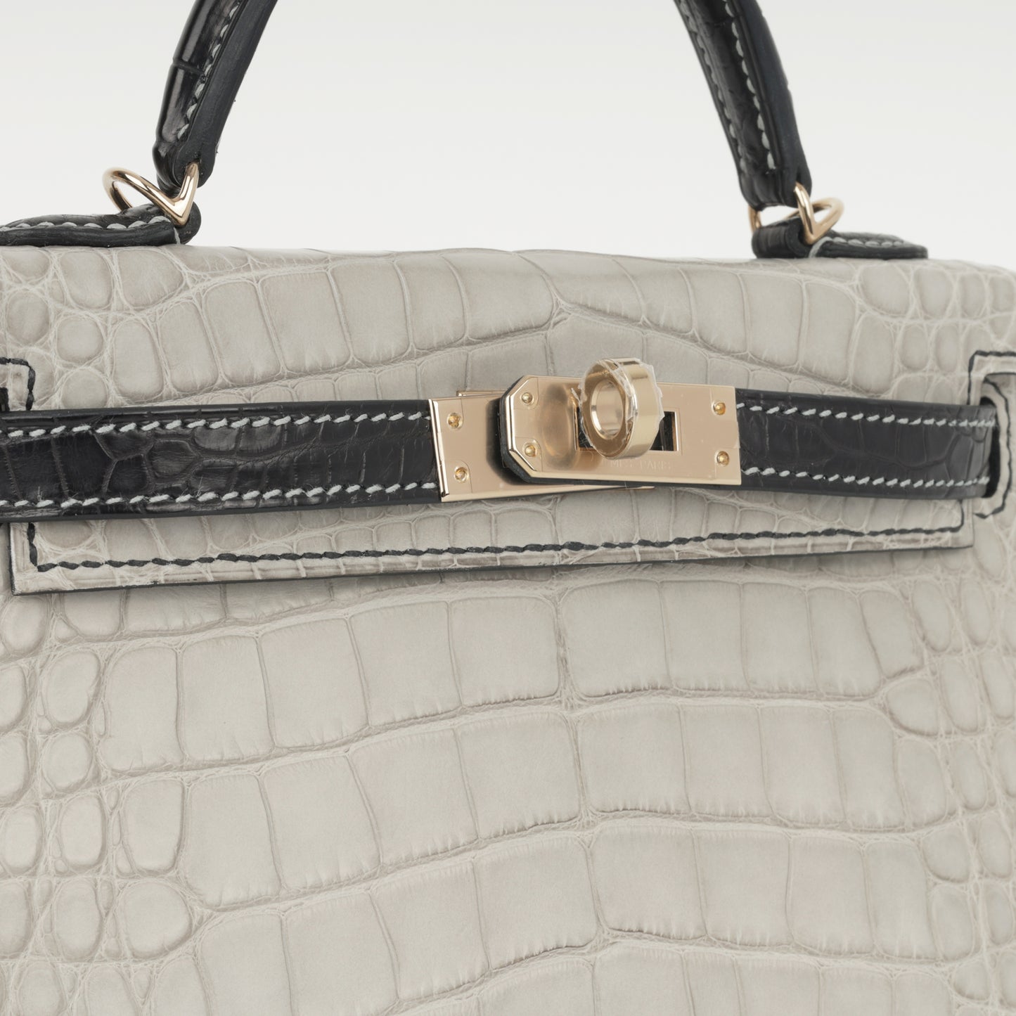 Hermès HSS Mini Kelly - Gris Perle / Black Matte Alligator | Permabrass Hardware