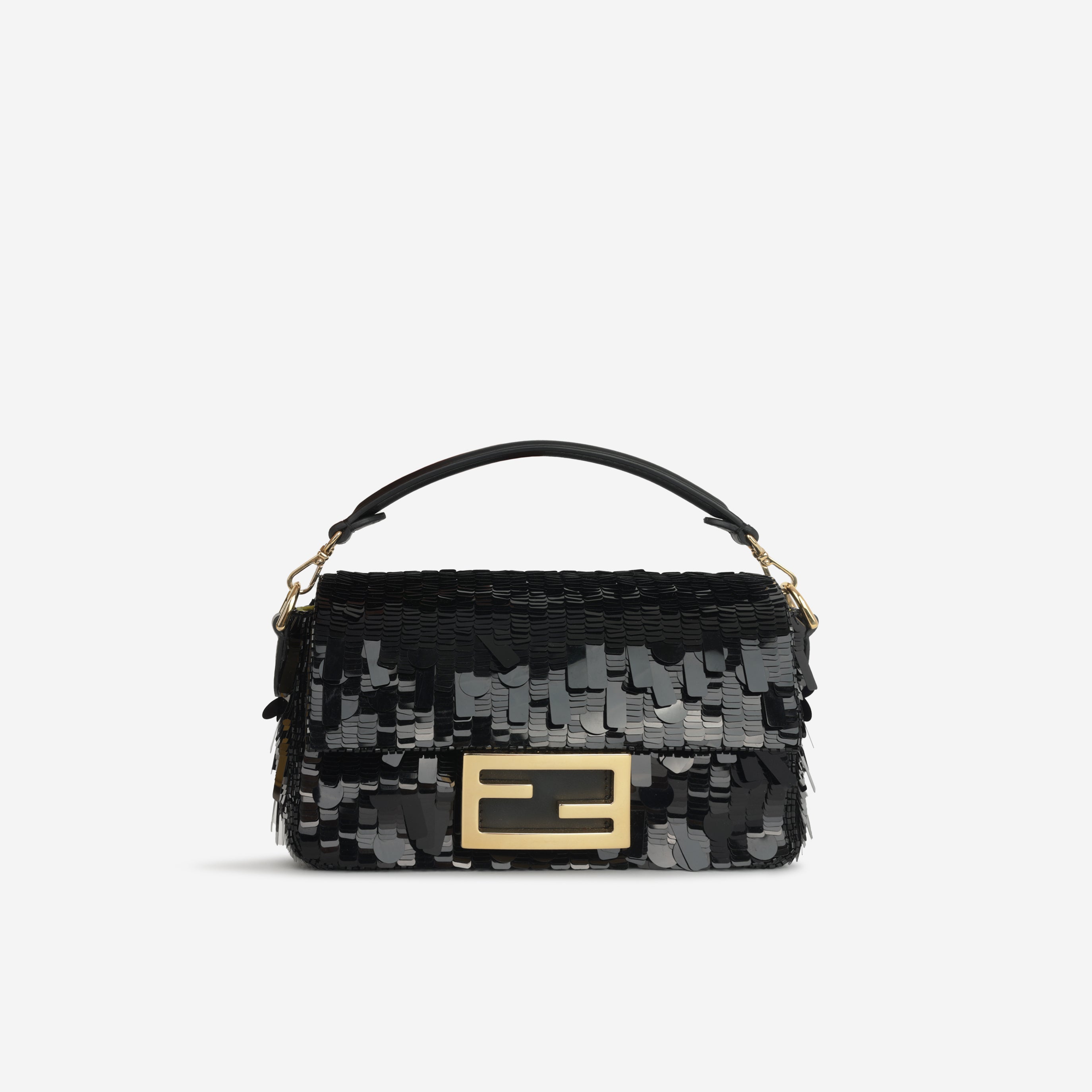 BAGUETTE MINI 19 IN BLACK SEQUINS GOLD HARDWARE