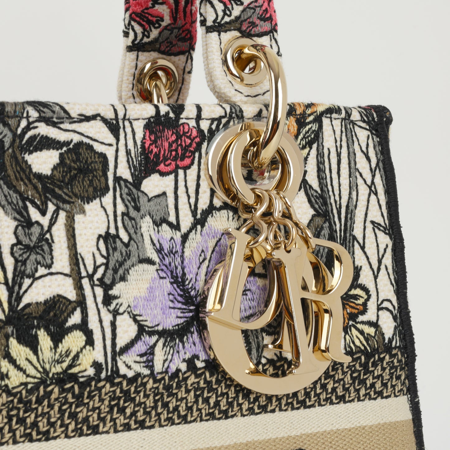 Dior Medium Lady D-Lite - White Floral Toile | Champagne Gold Hardware
