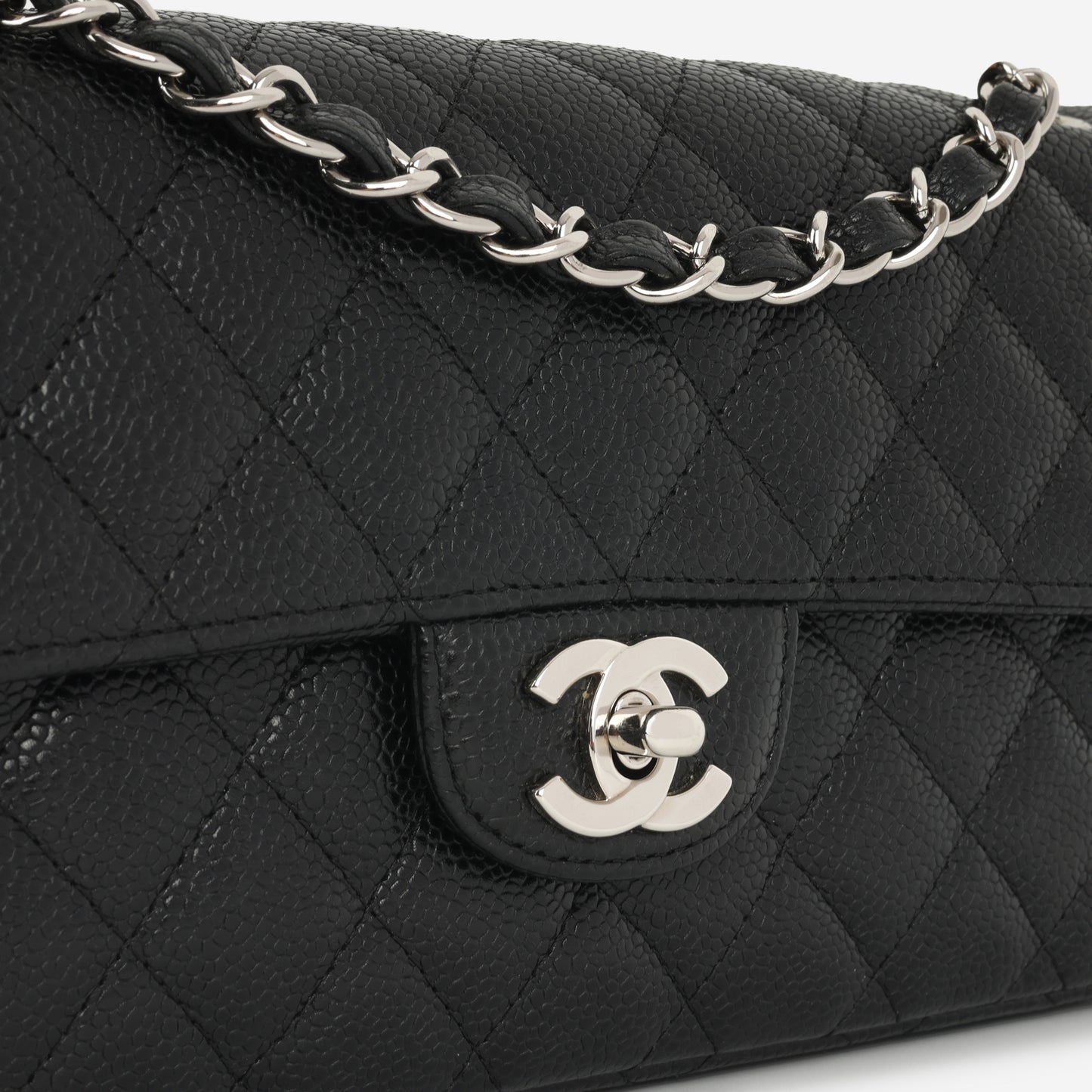 Chanel East West Flap Bag - Black Caviar | Silver Hardware