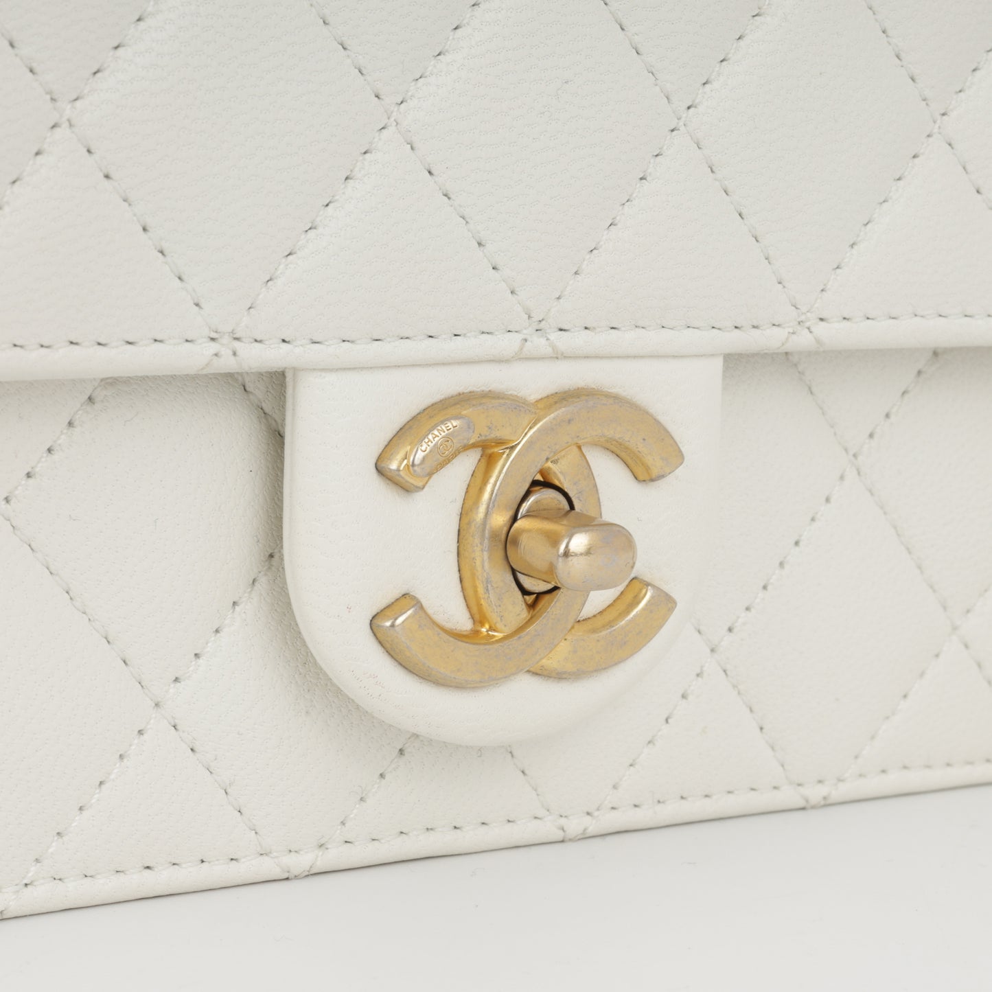 Chanel Medium Vertical Pearl Flap - White Calfskin | Antique Gold Hardware