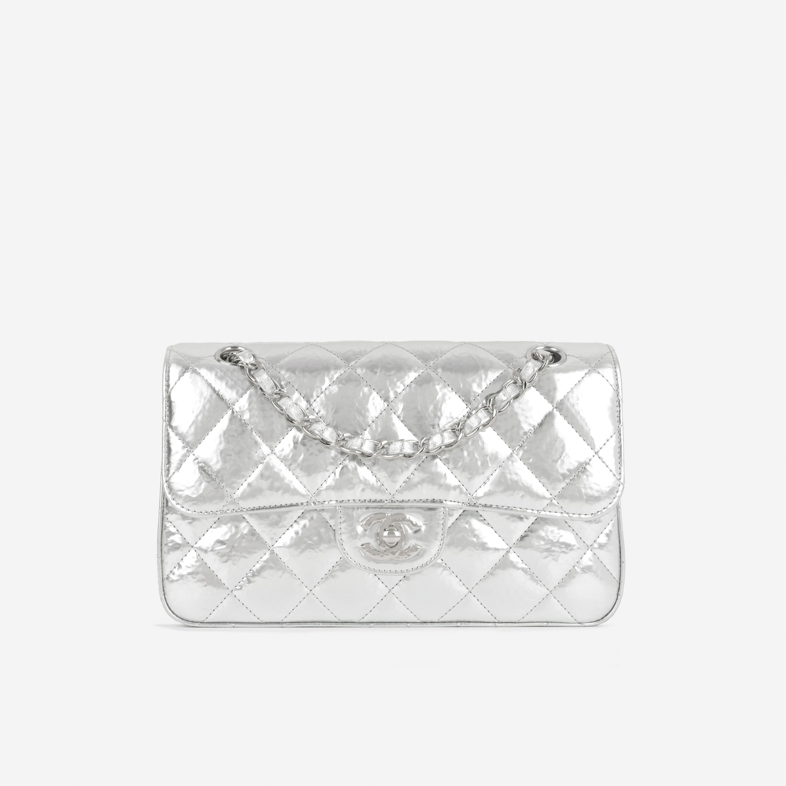 Chanel - Small Seasonal Flap - Silver Hammered Metallic Calfskin