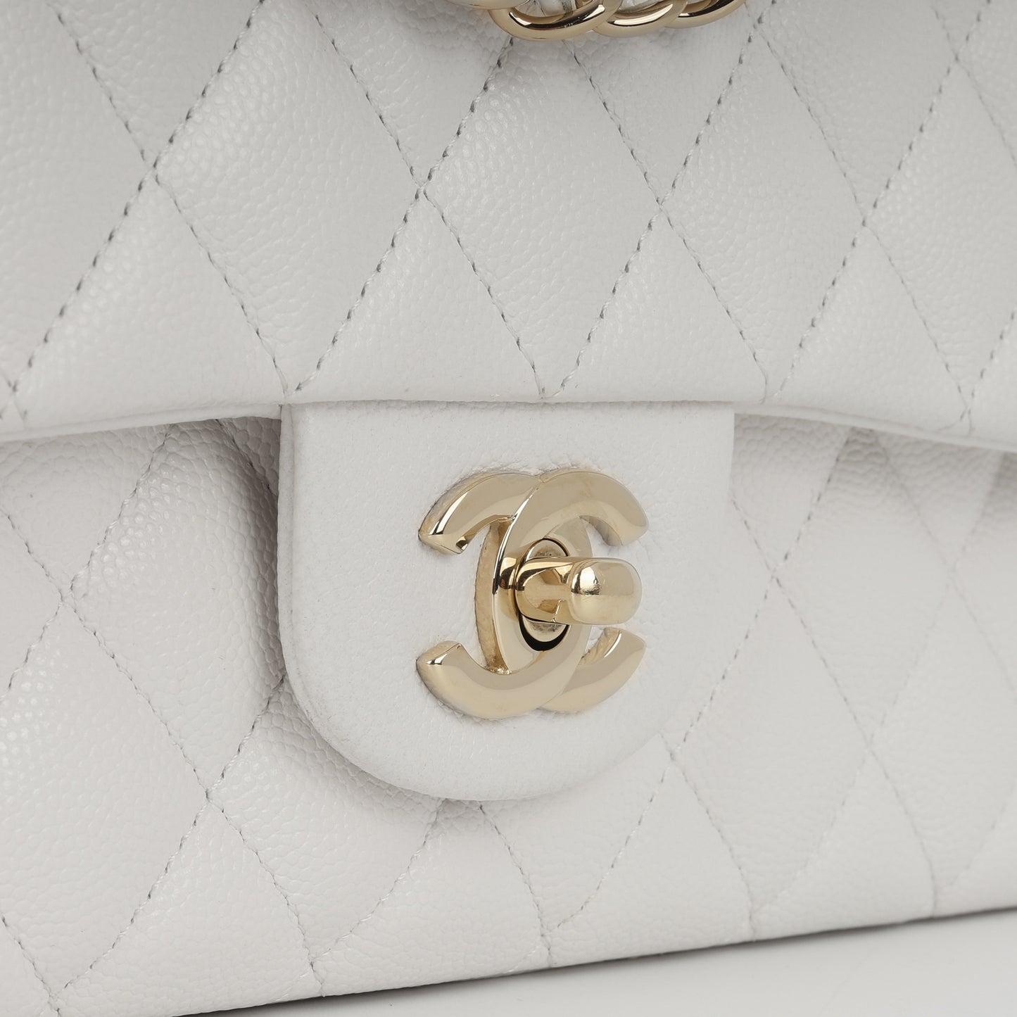 Chanel Medium Classic Flap - White Caviar | Champagne gold hardware